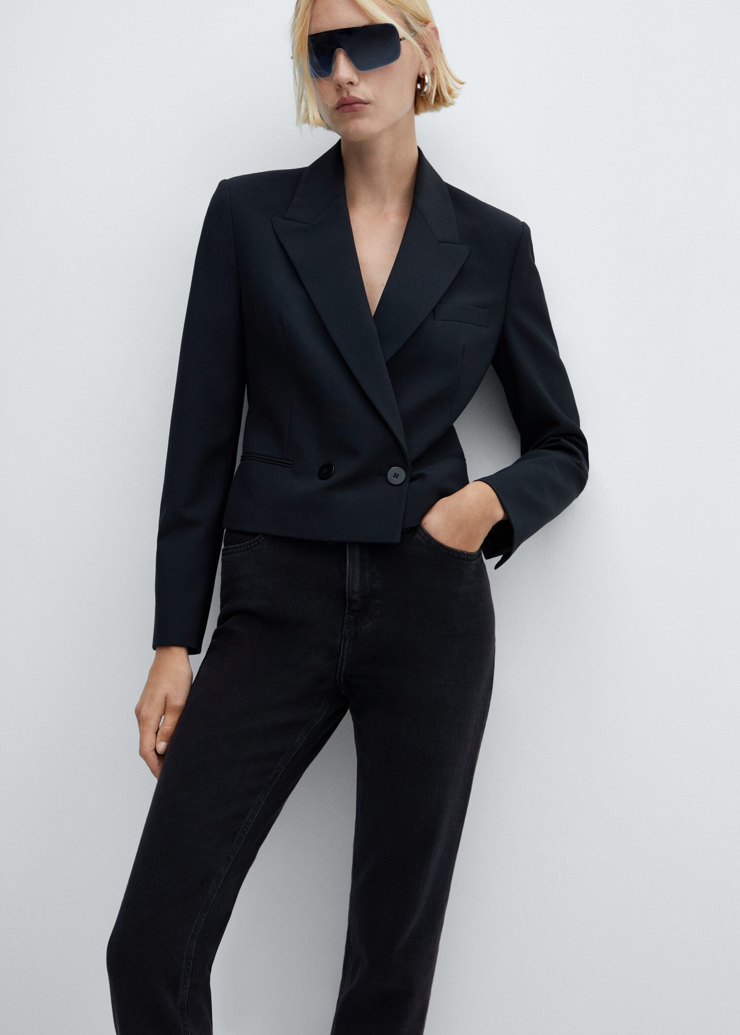 Black double breasted Corduroy Ankle Pantsuit