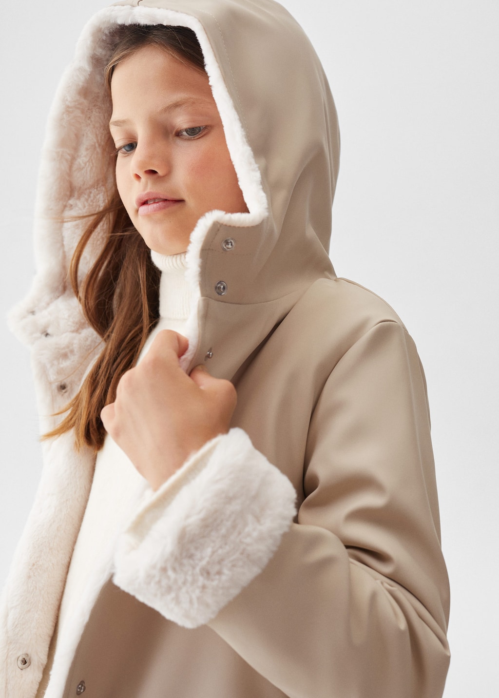 Furry hooded top parka mango