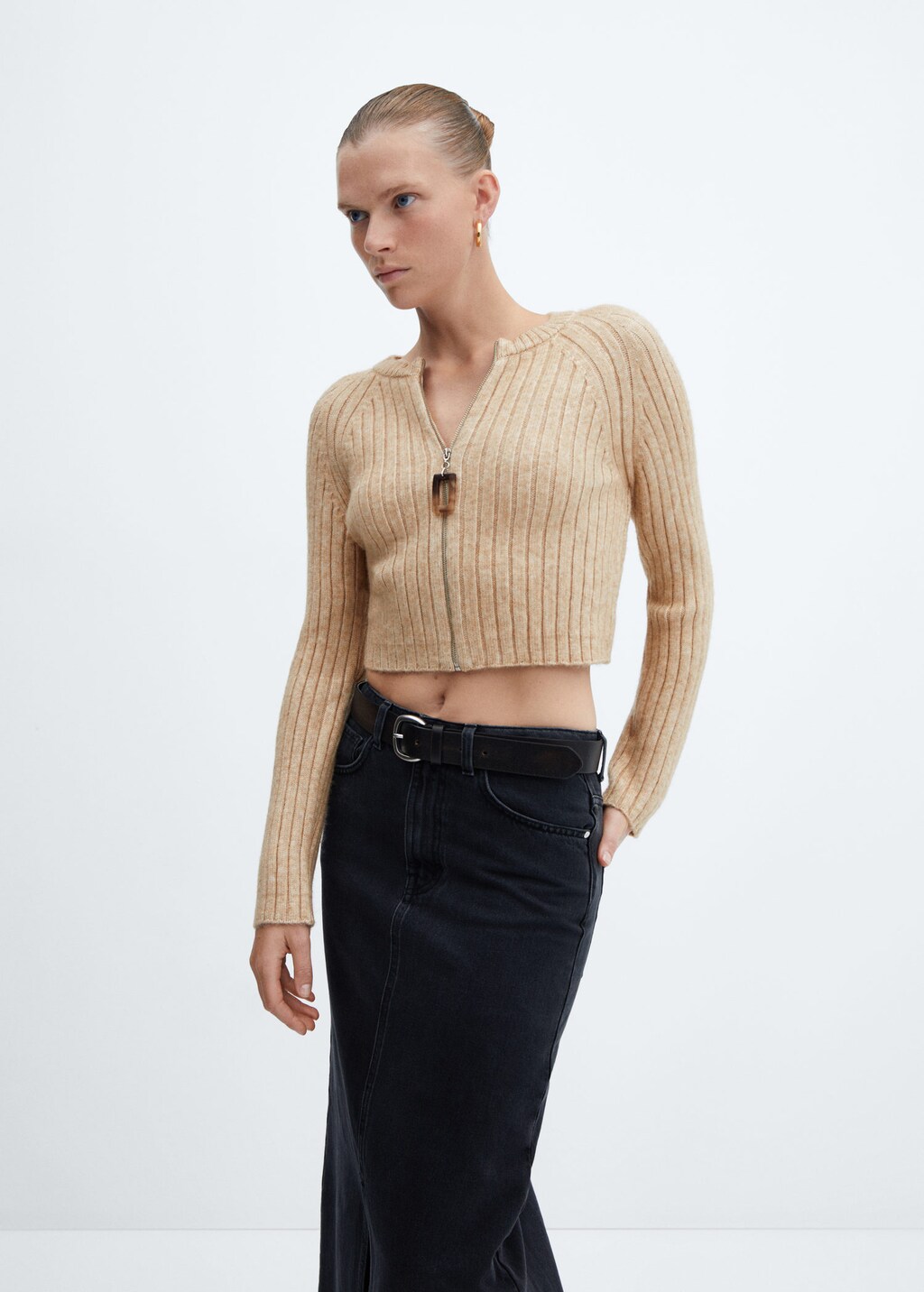 Ribbed cardigan with zip detail | MANGO