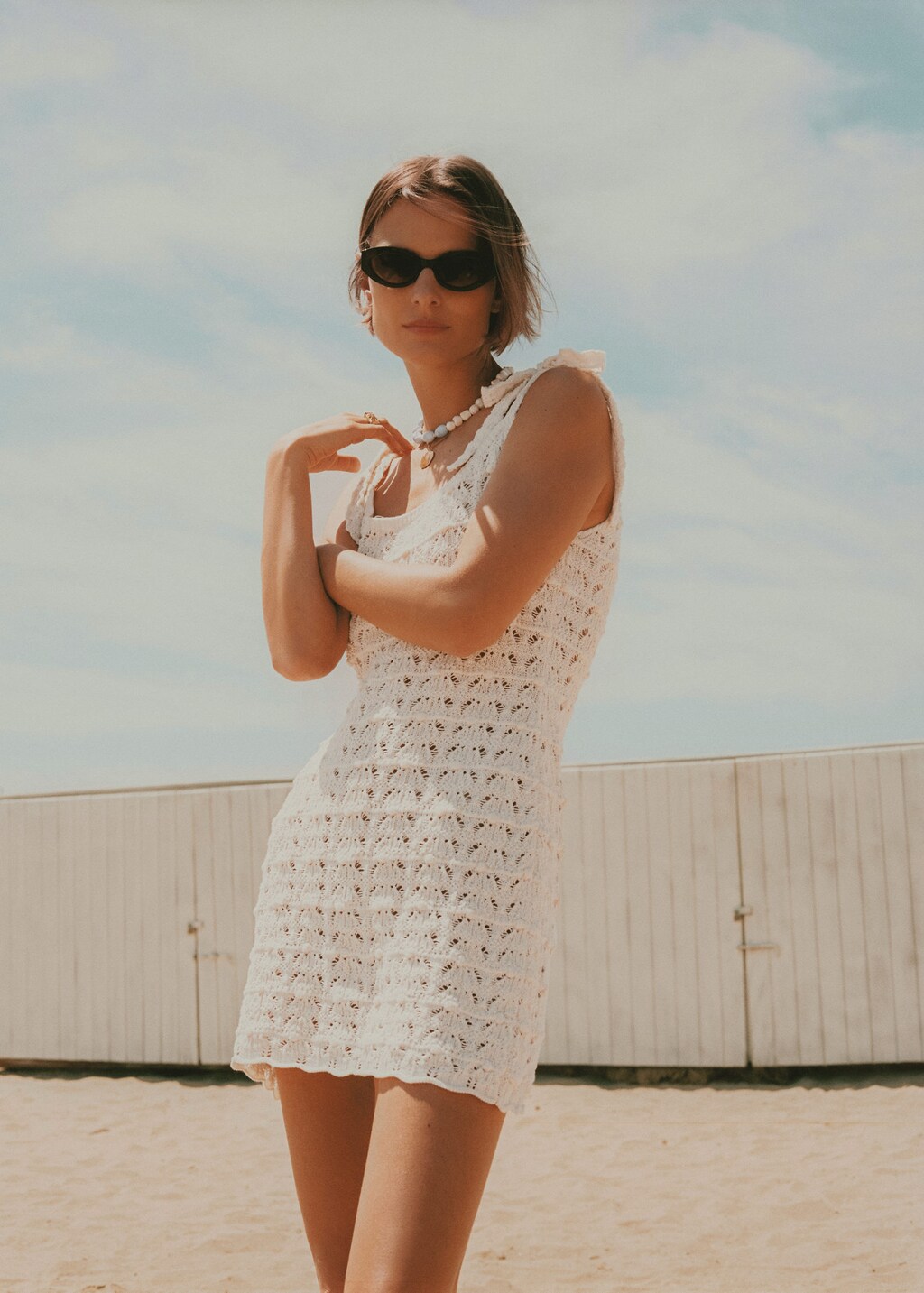 Short white outlet crochet dress