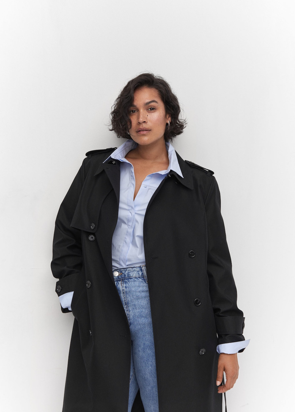 Plus size double clearance breasted trench coat