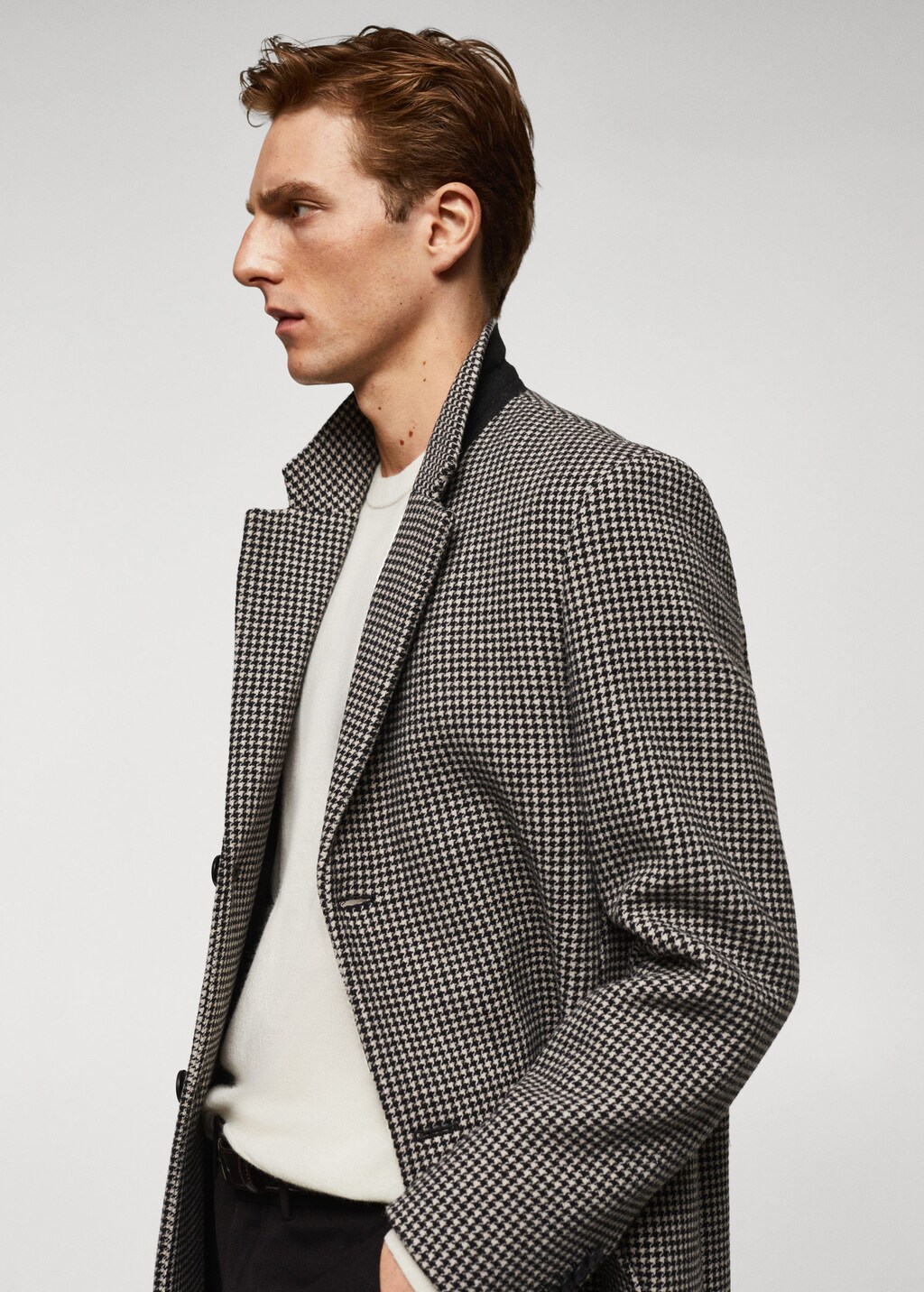 Houndstooth wool blend coat