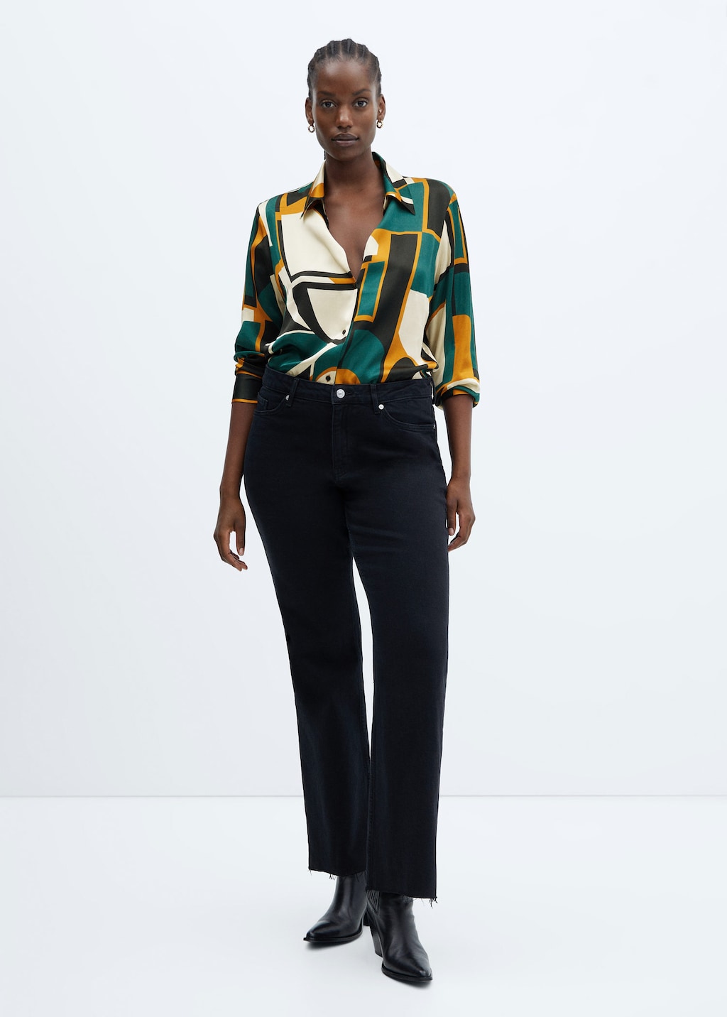 Geometric-print satin shirt