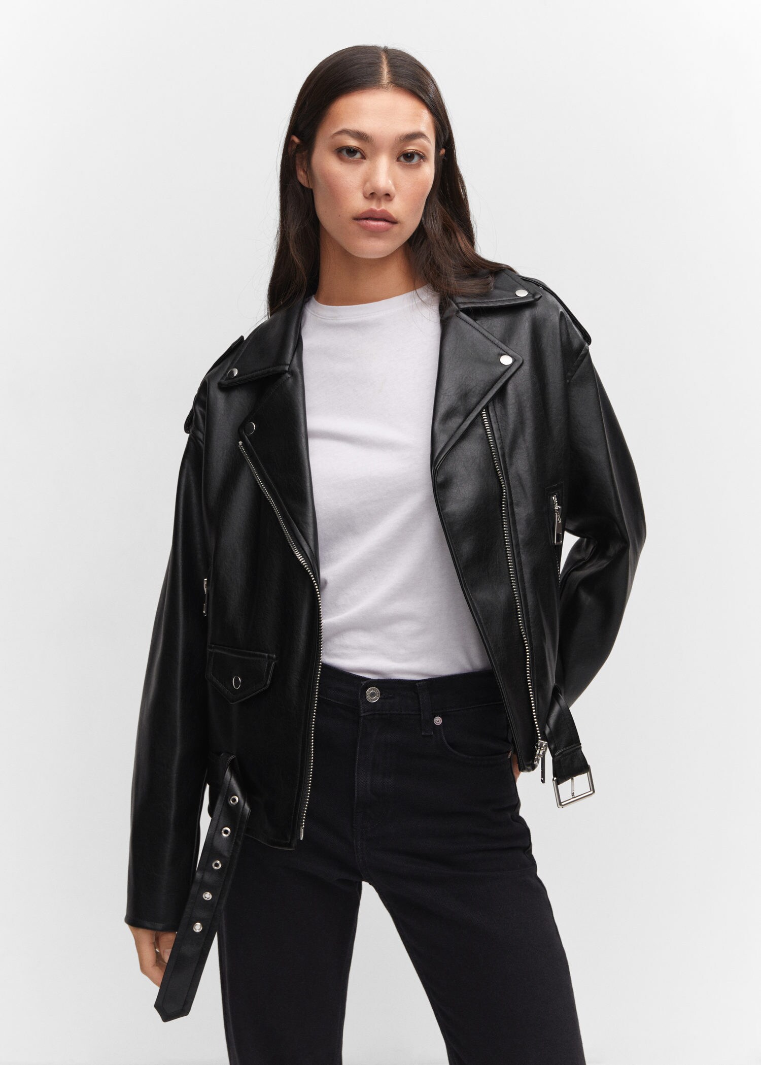 Oversized leather-effect jacket | MANGO