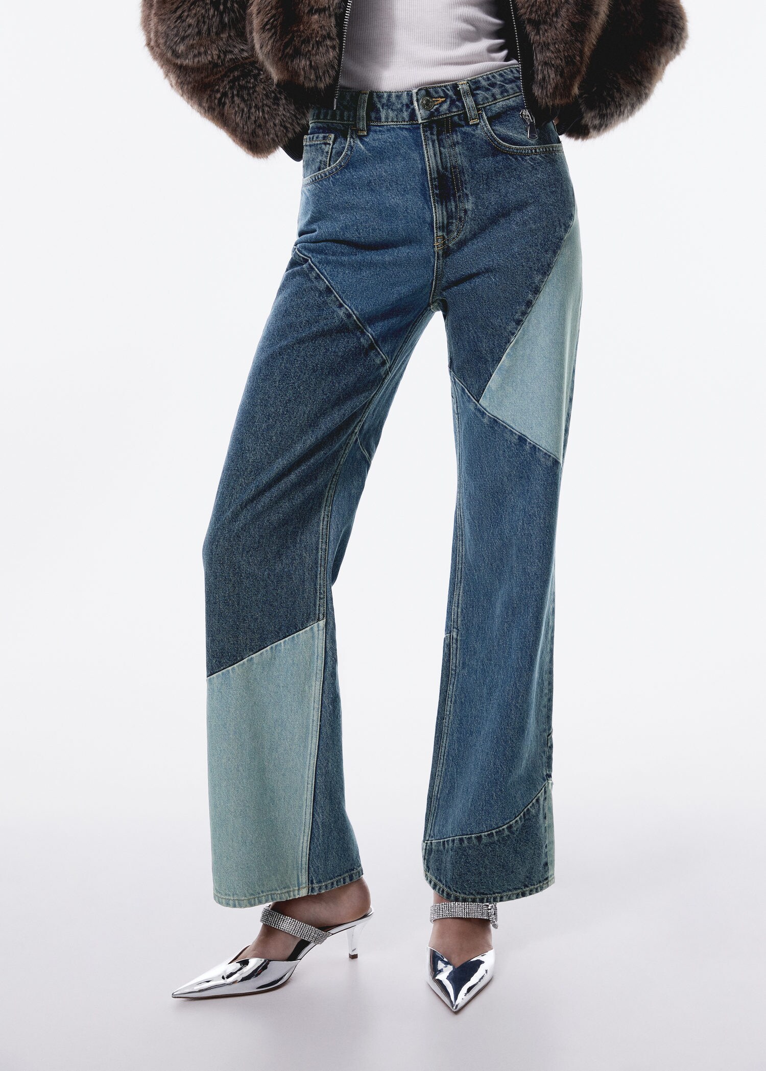 Straight patchwork jeans | MANGO