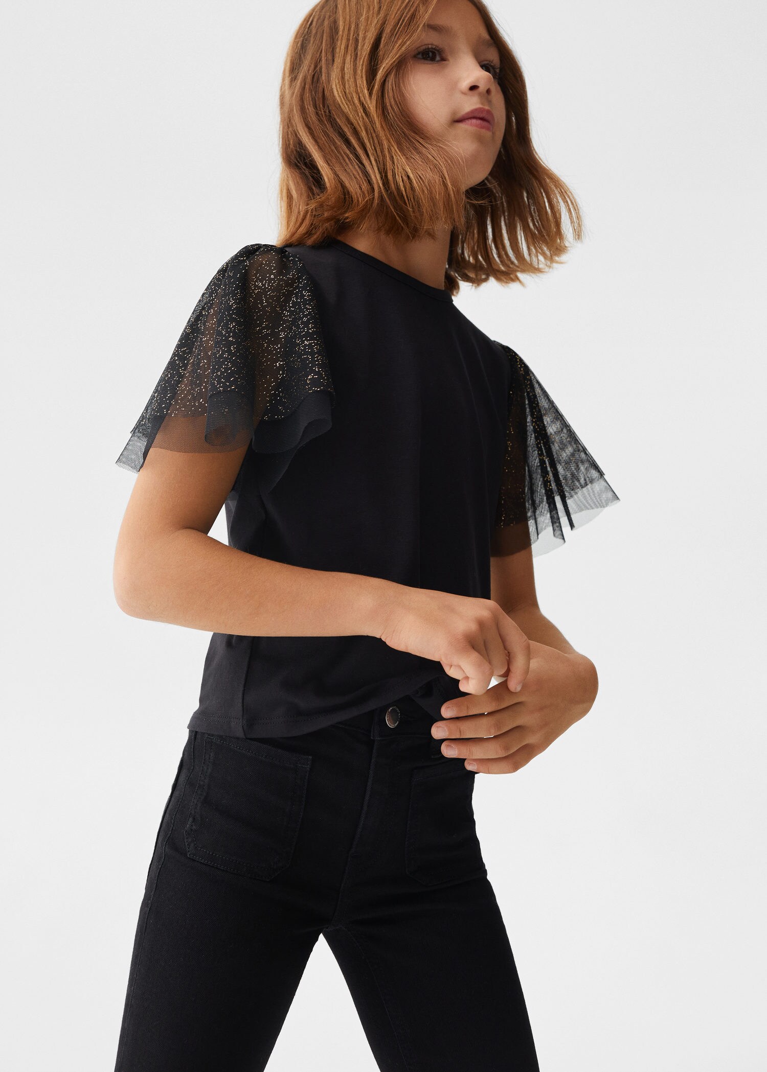 Mango short sleeve lace top in black