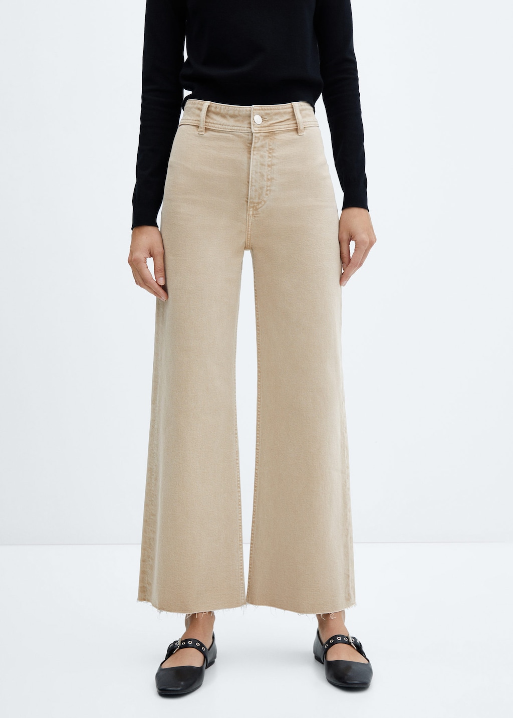 ZW COLLECTION HIGH WAIST WIDE LEG JEANS - Sand