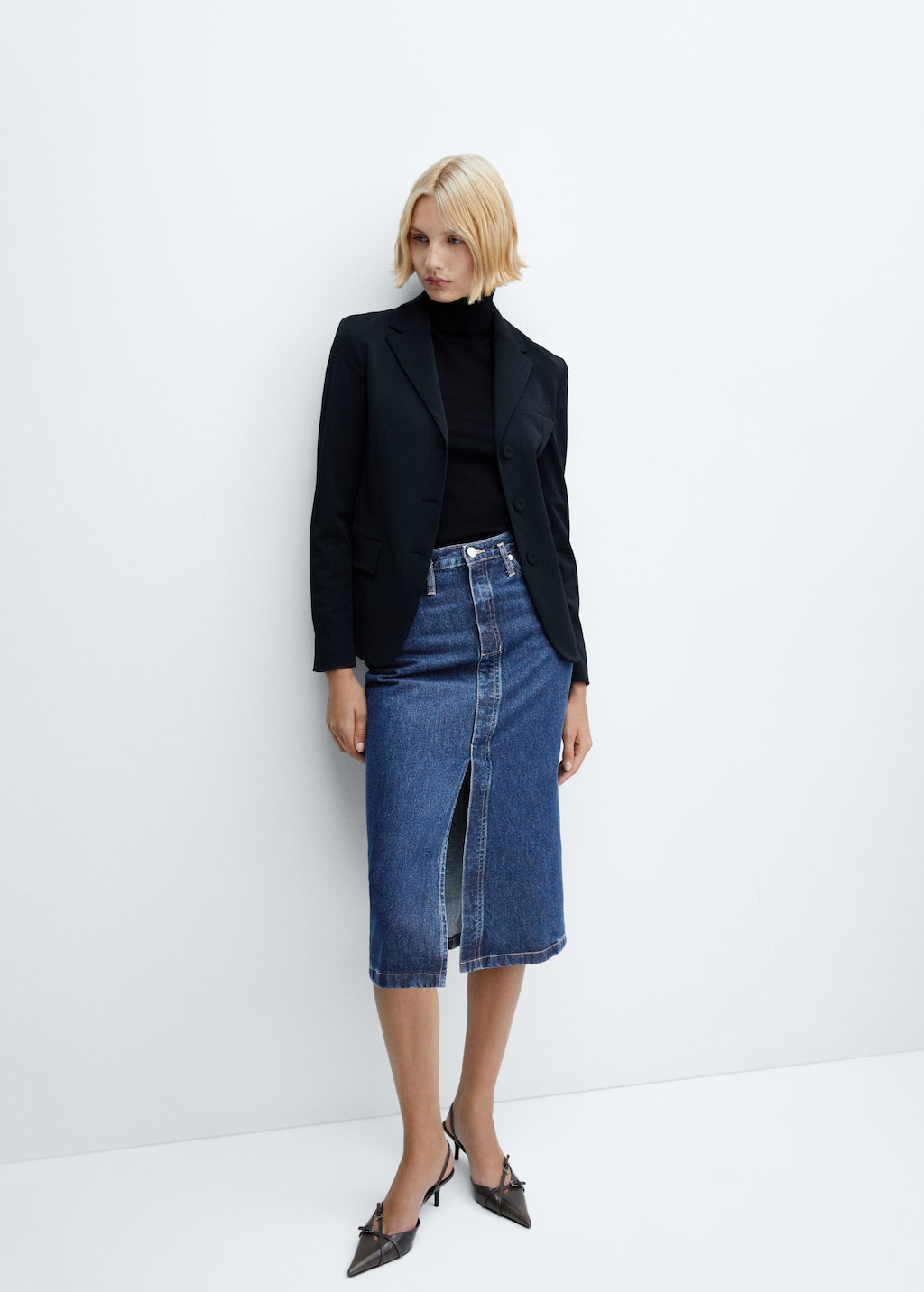 Mango denim midi outlet skirt