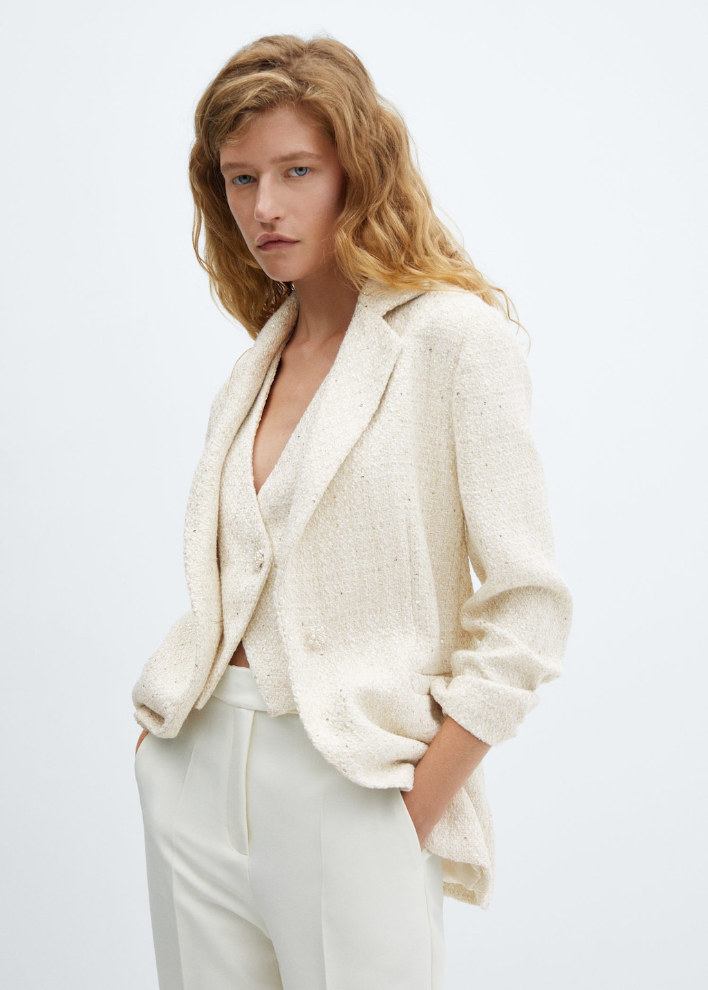 Tweed jacket with jewel button MANGO