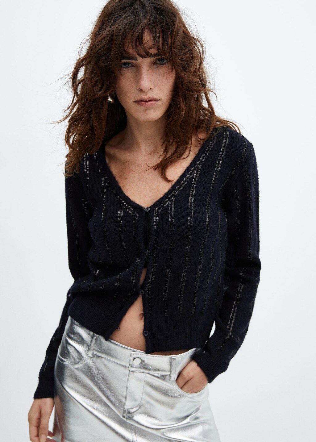 Funnel Sleeve Paillette Cardigan main image 0
