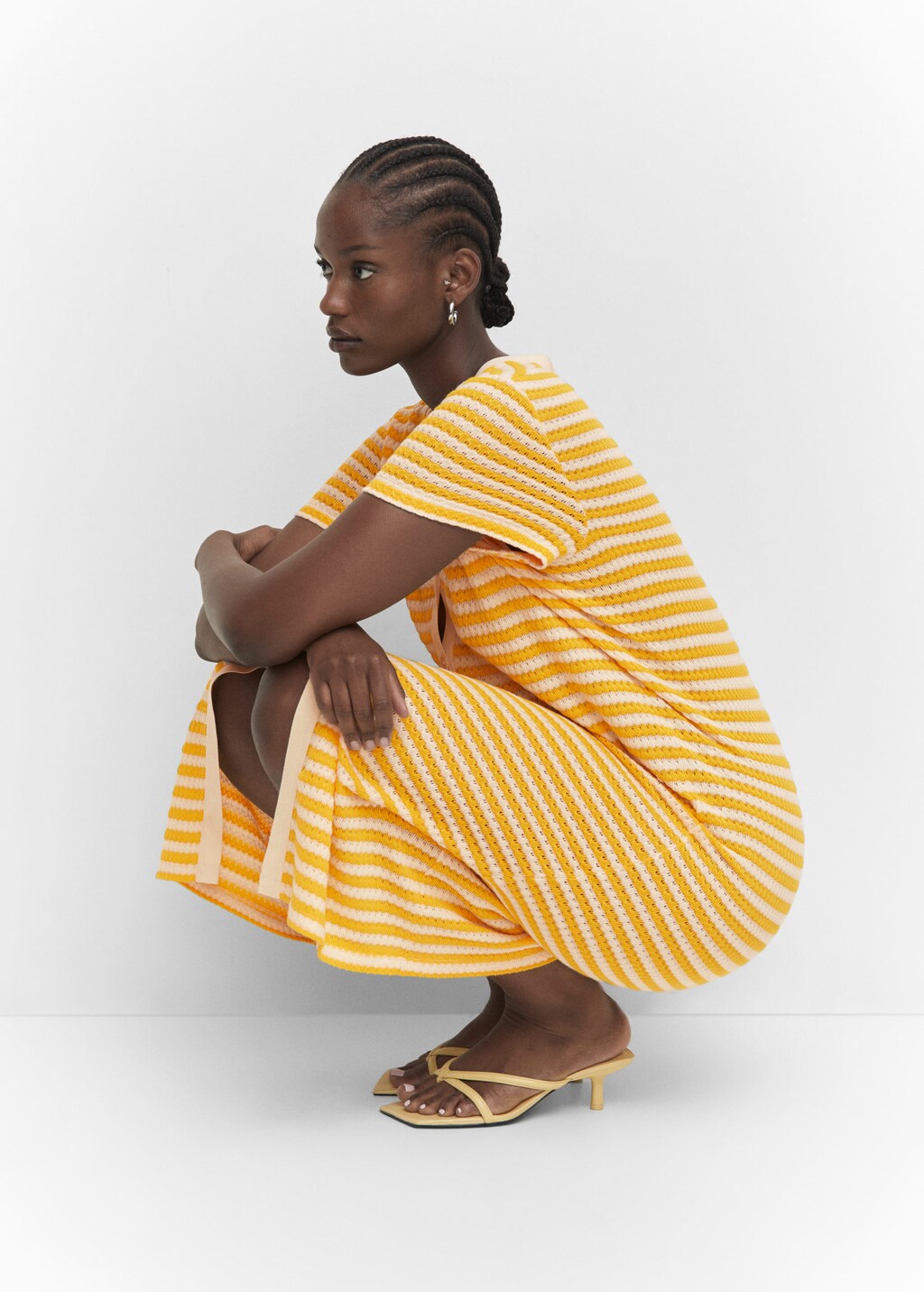 Yellow white shop striped dress