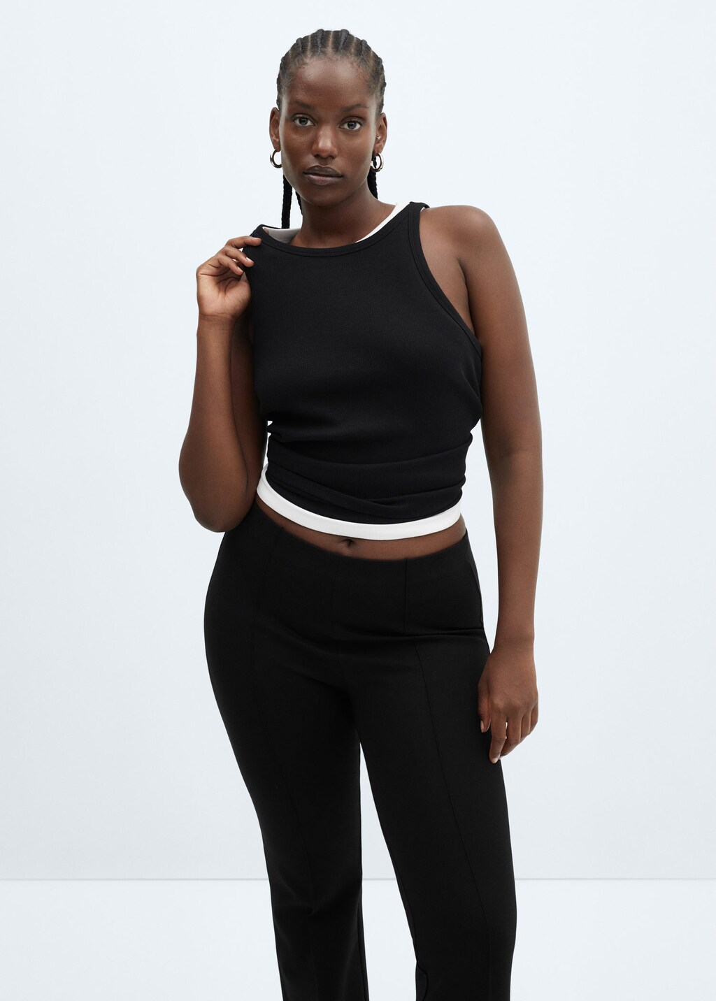 Leggings with a wide waistband - black, Trousers