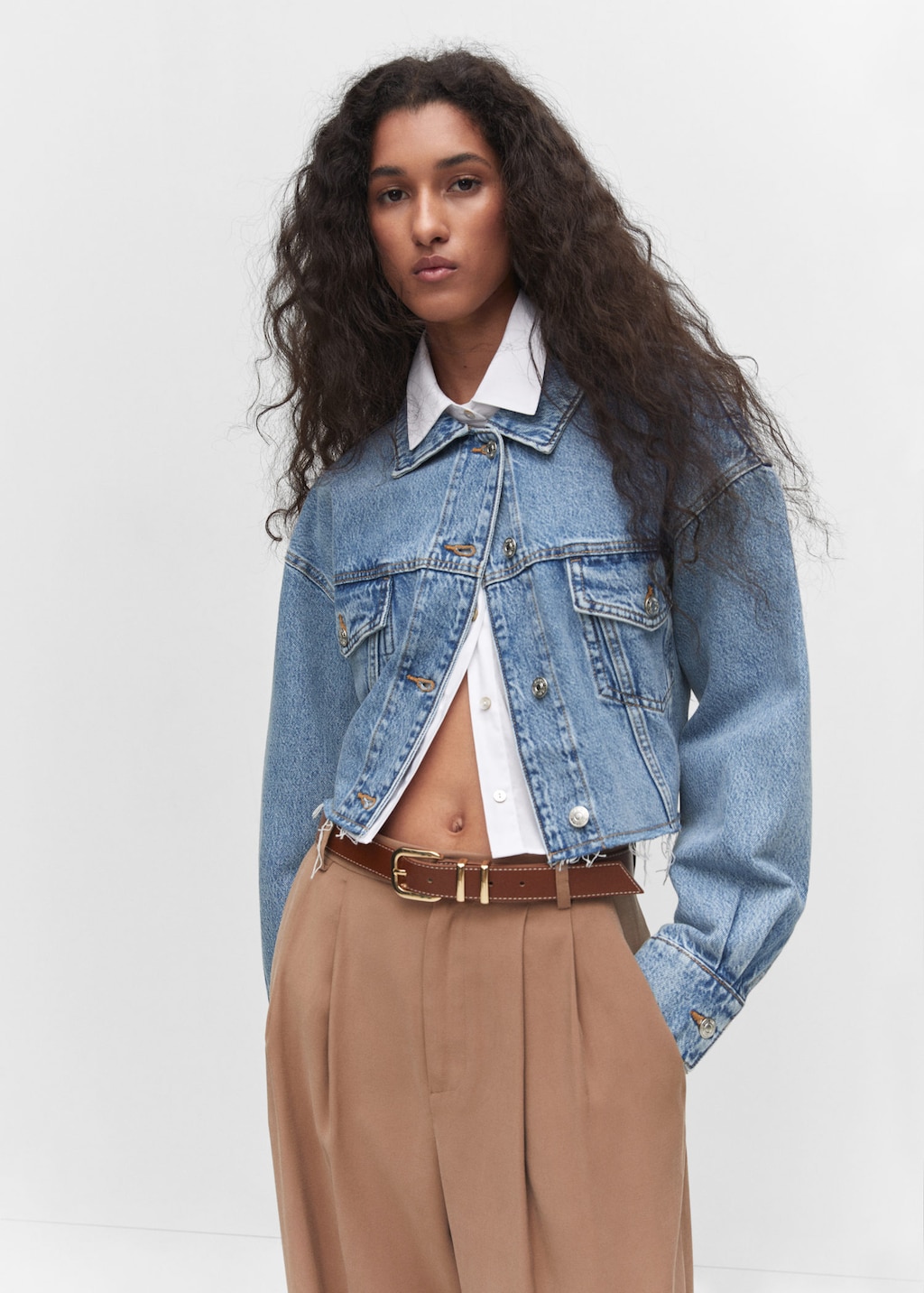 Cropped collar denim clearance jacket