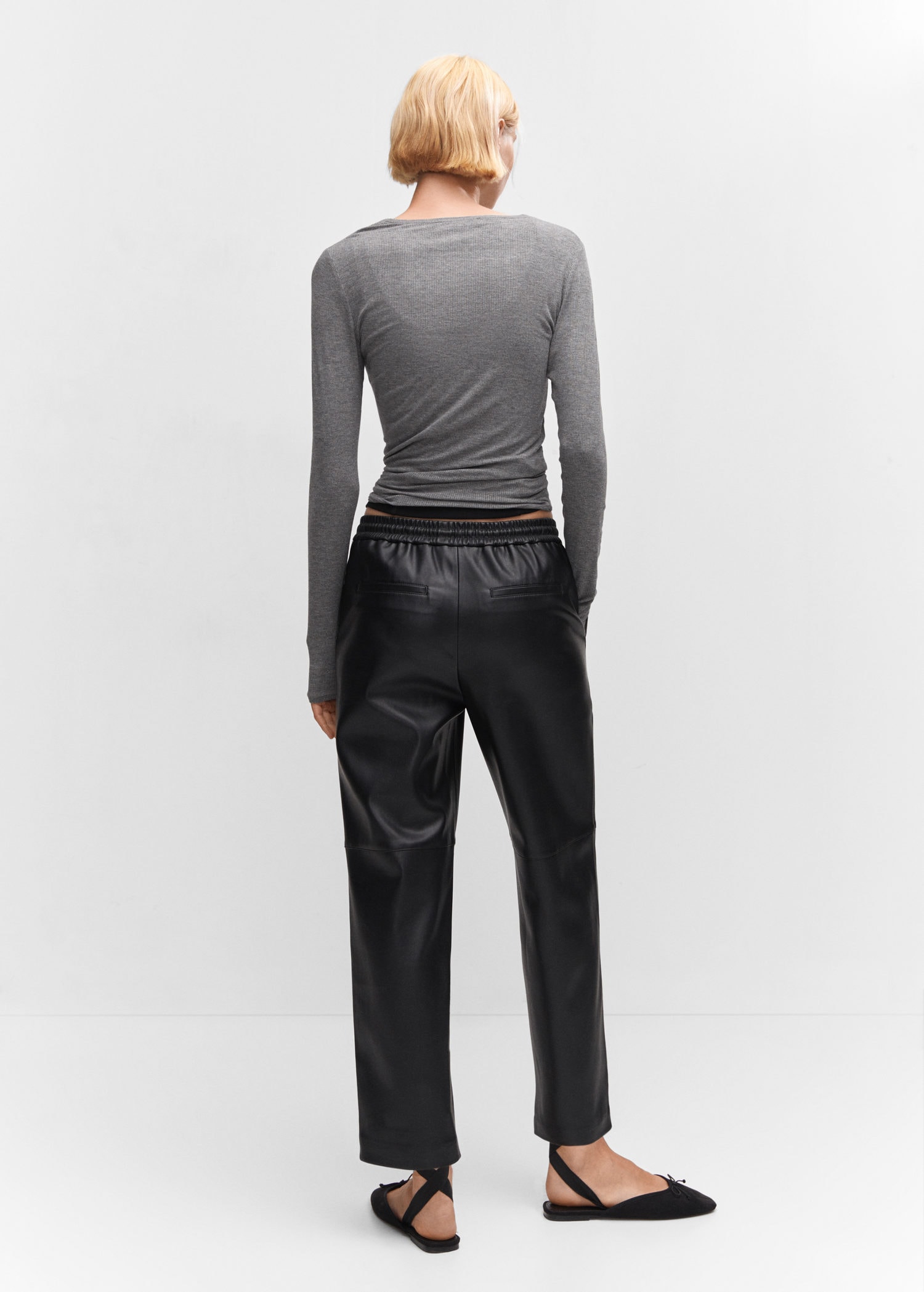 Mango Faux Leather High Waist Trousers, Black at John Lewis & Partners