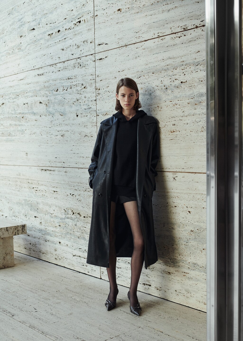 Mango leather trench shop coat
