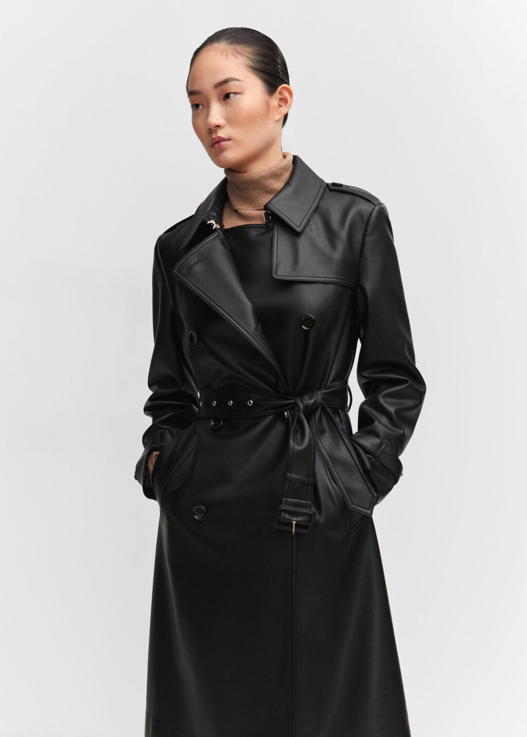 Leather-effect trench coat | MANGO