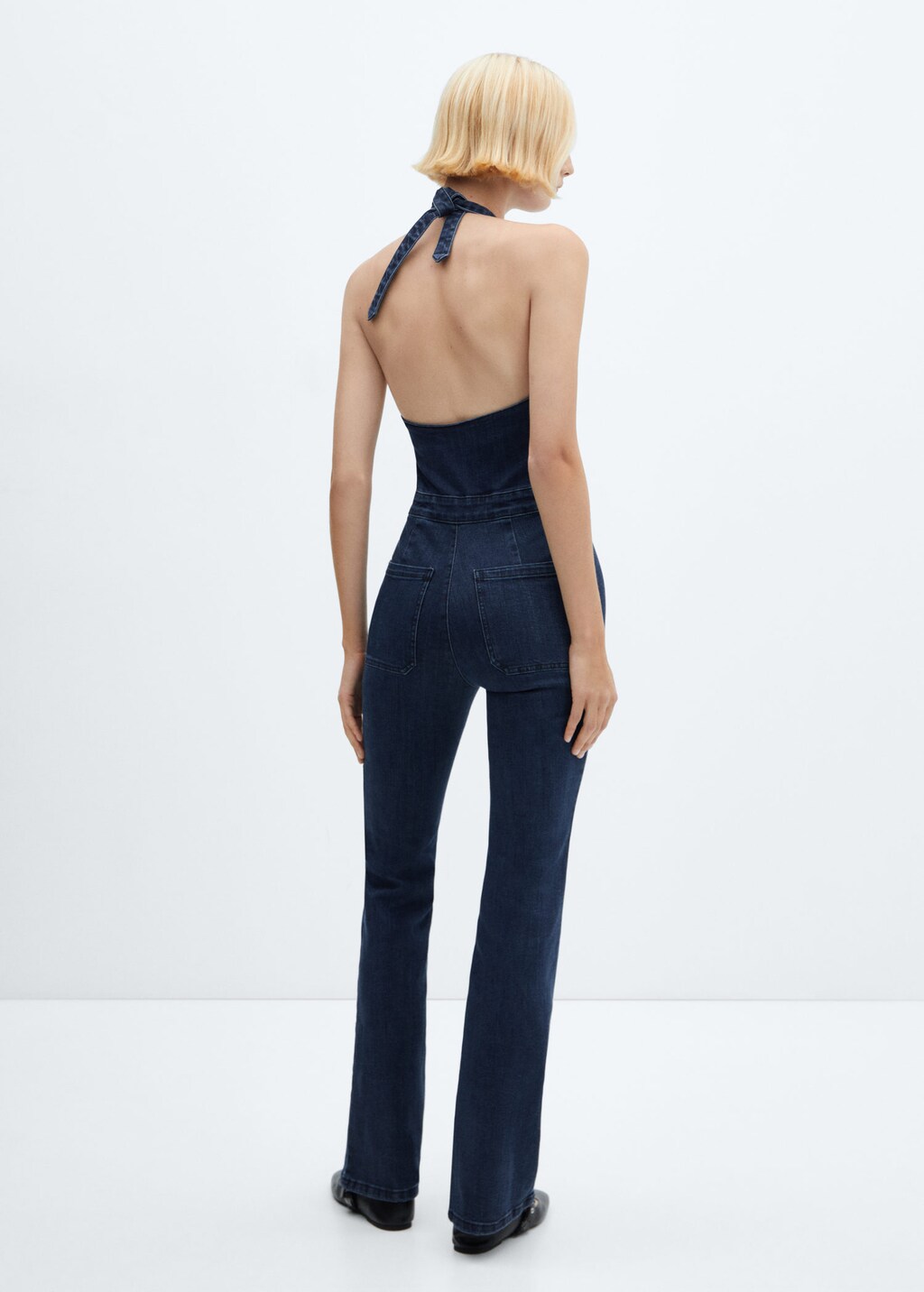 Halter neck denim deals jumpsuit