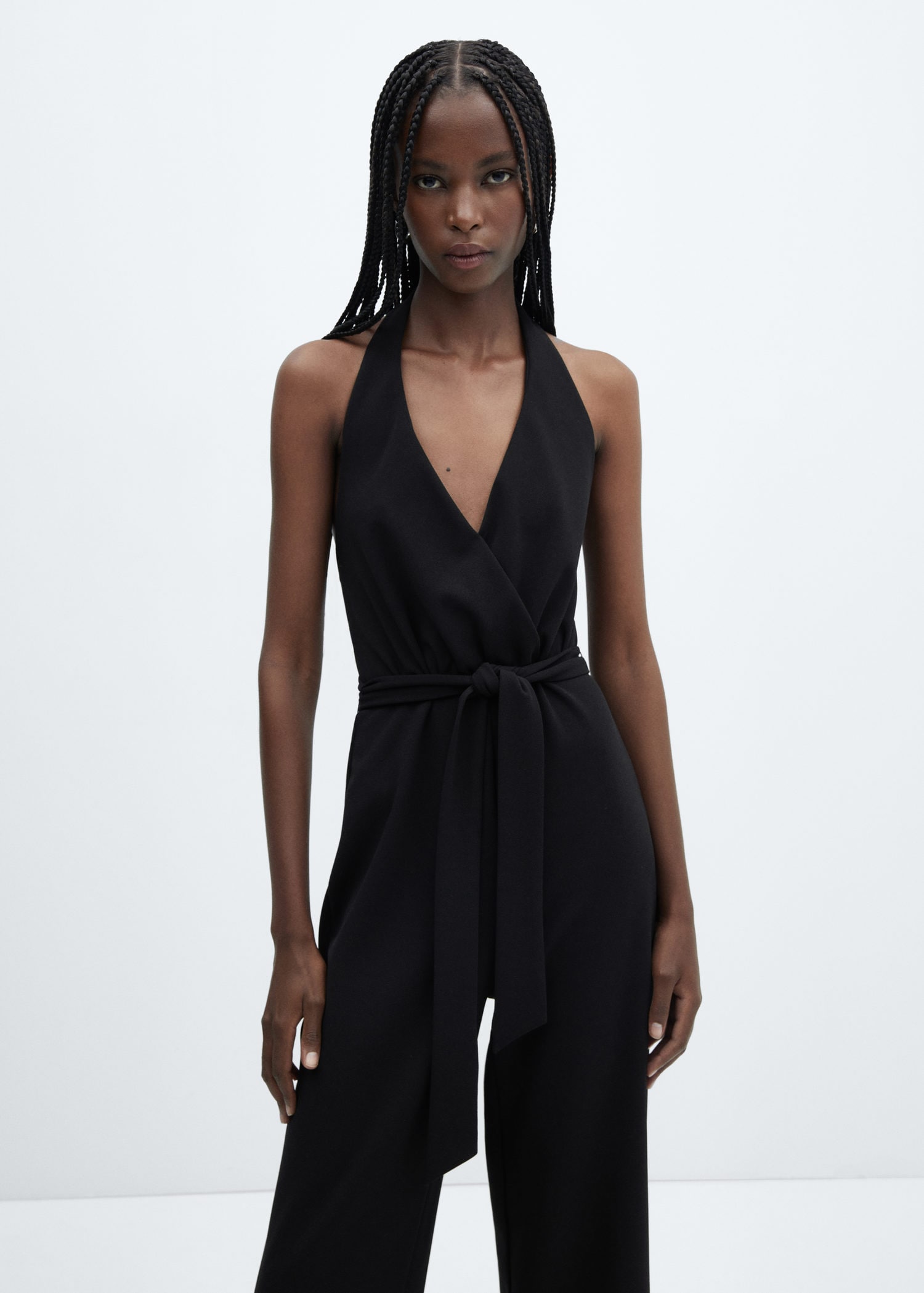 Halter jumpsuit with bow detail