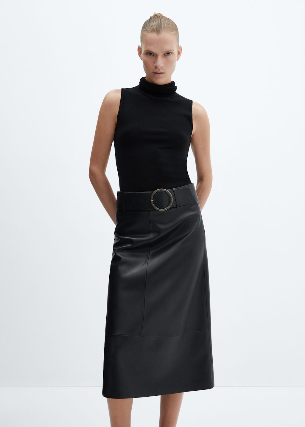 Black leather skirt outlet mango