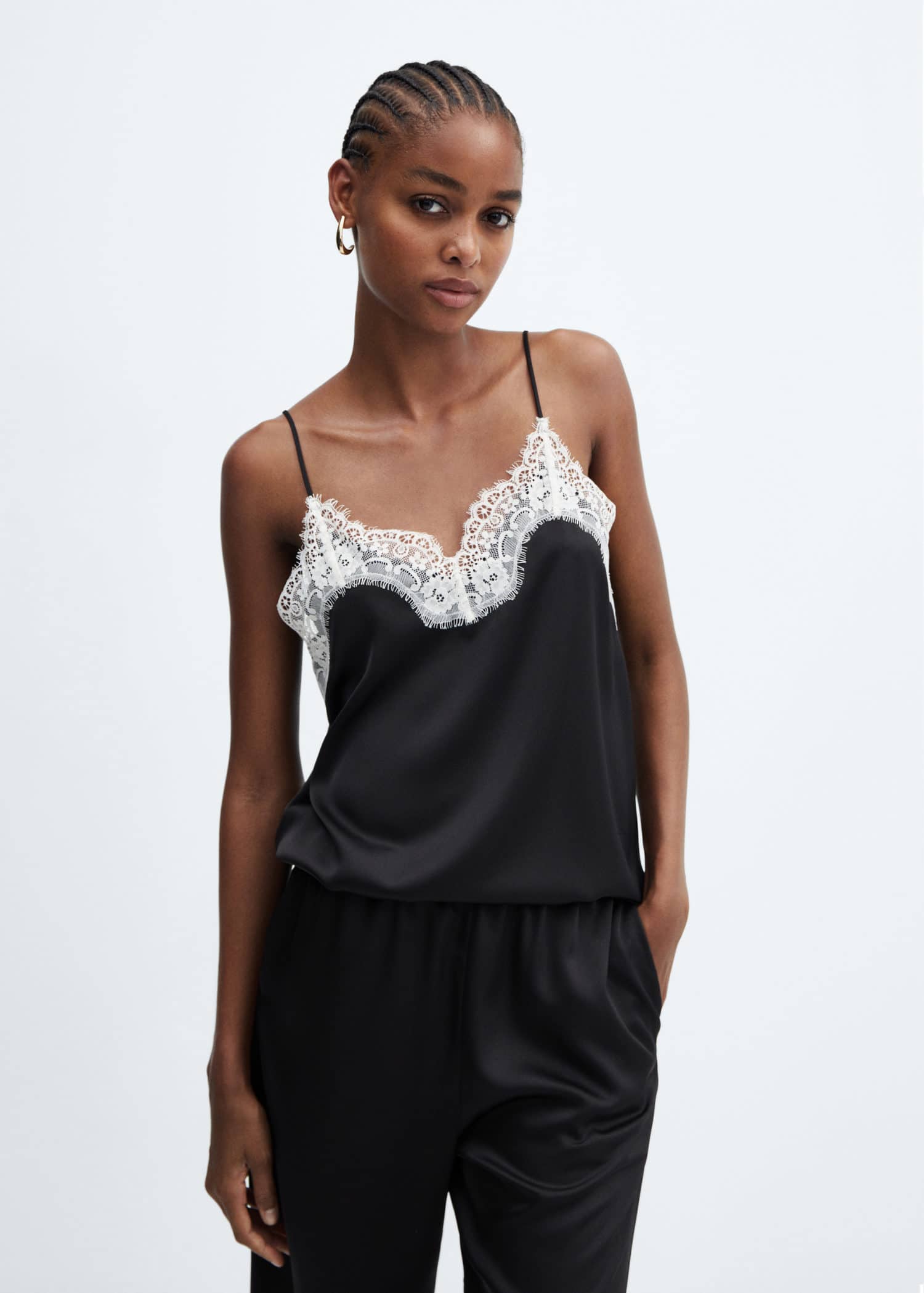Lingerie top with lace neckline