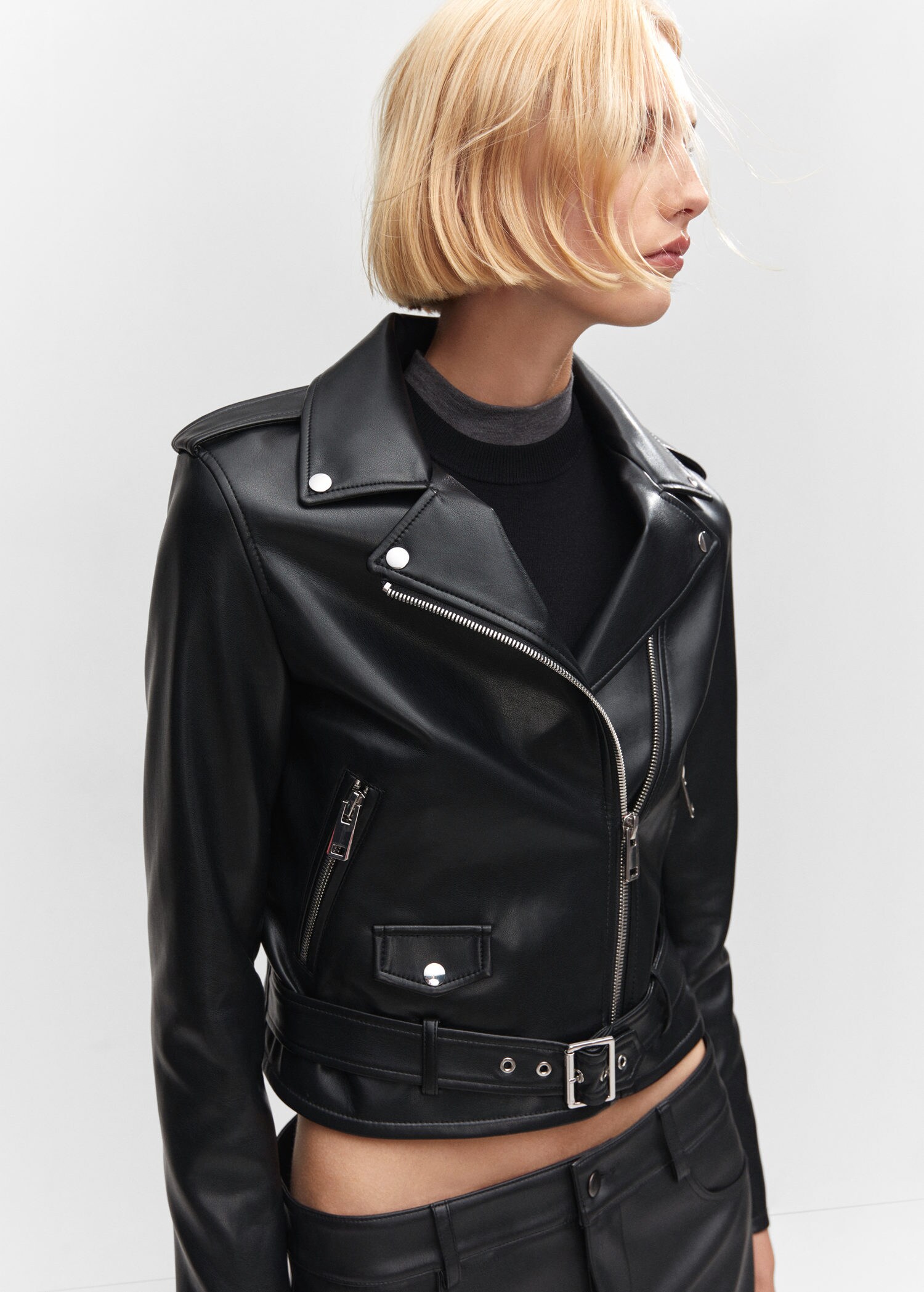 Faux-leather biker jacket | MANGO