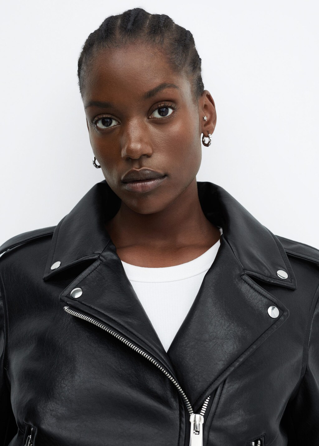 Fake leather top biker jacket womens