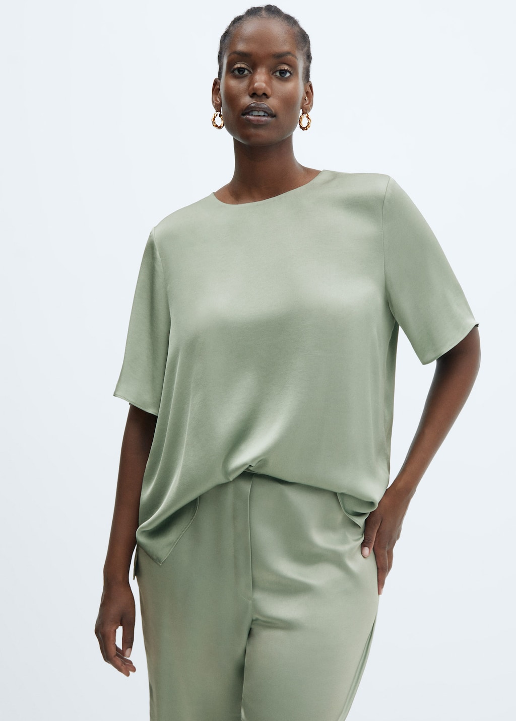 Olive green satin top sale