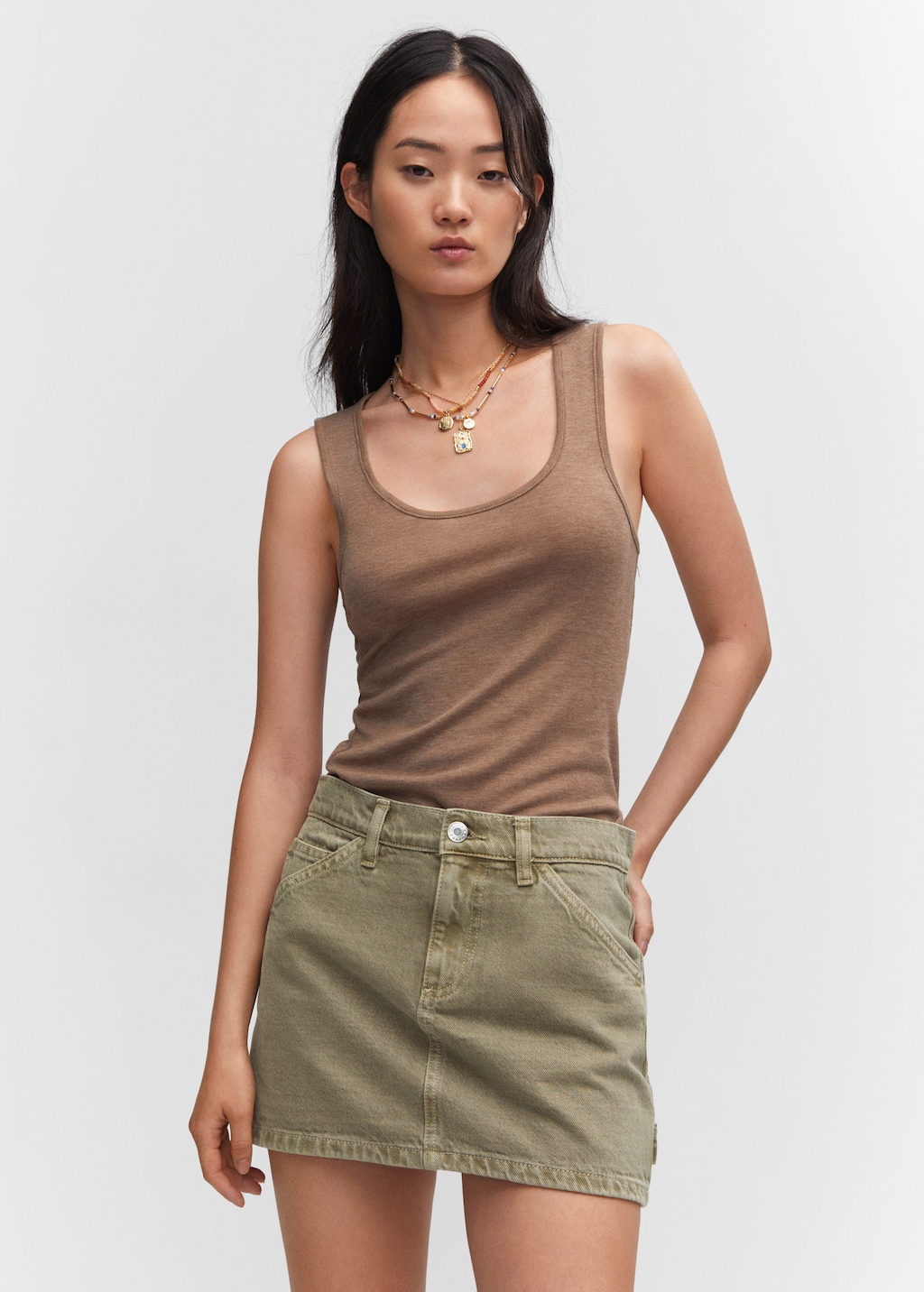 Khaki denim 2025 mini skirt