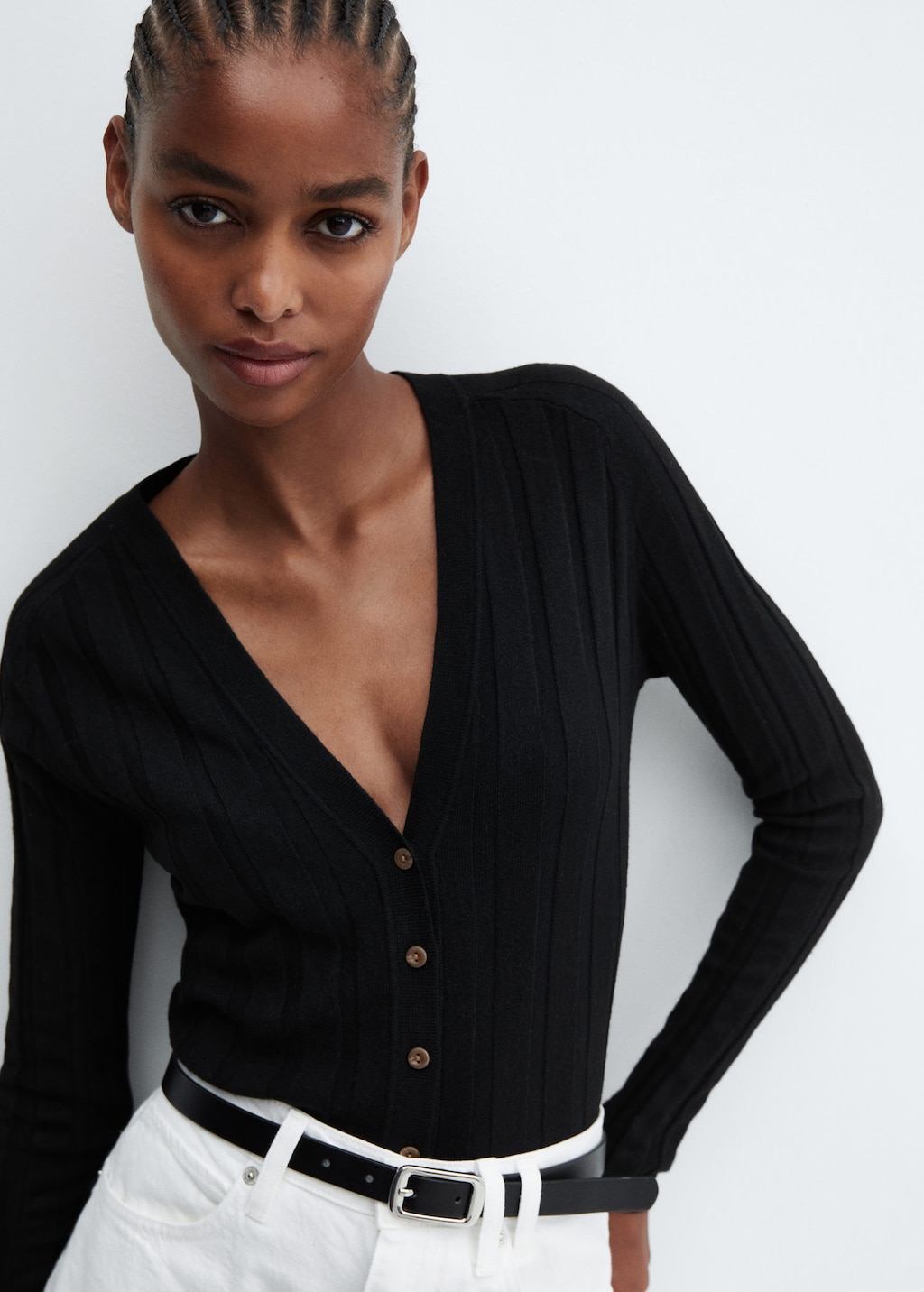 Black v neck button best sale up cardigan