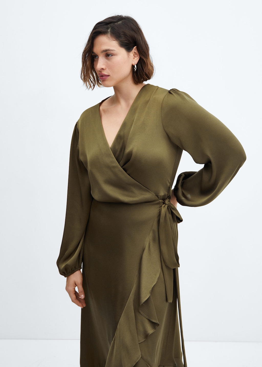 Silk ruffle sales wrap dress