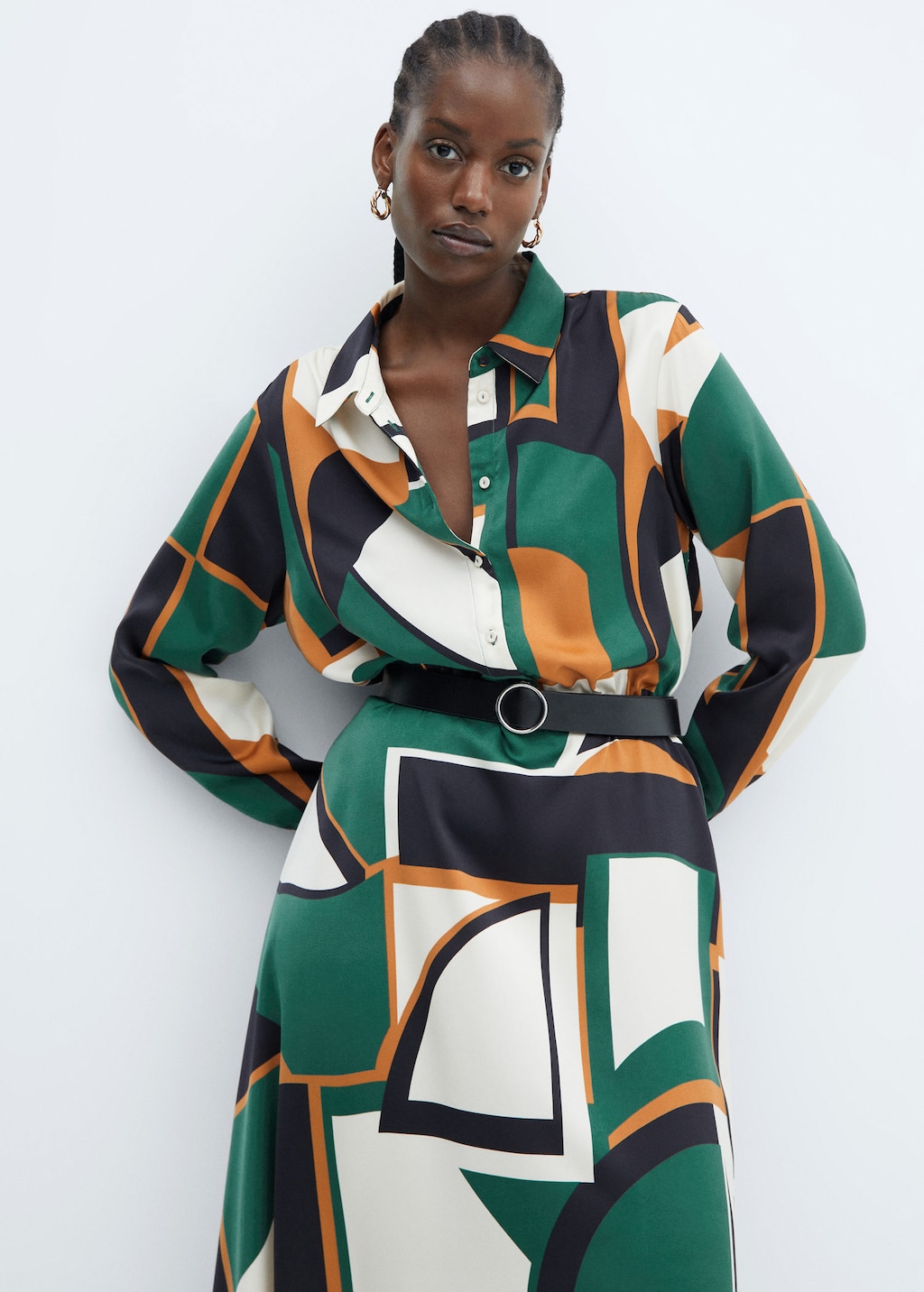 Green and white cheap striped shirt dress