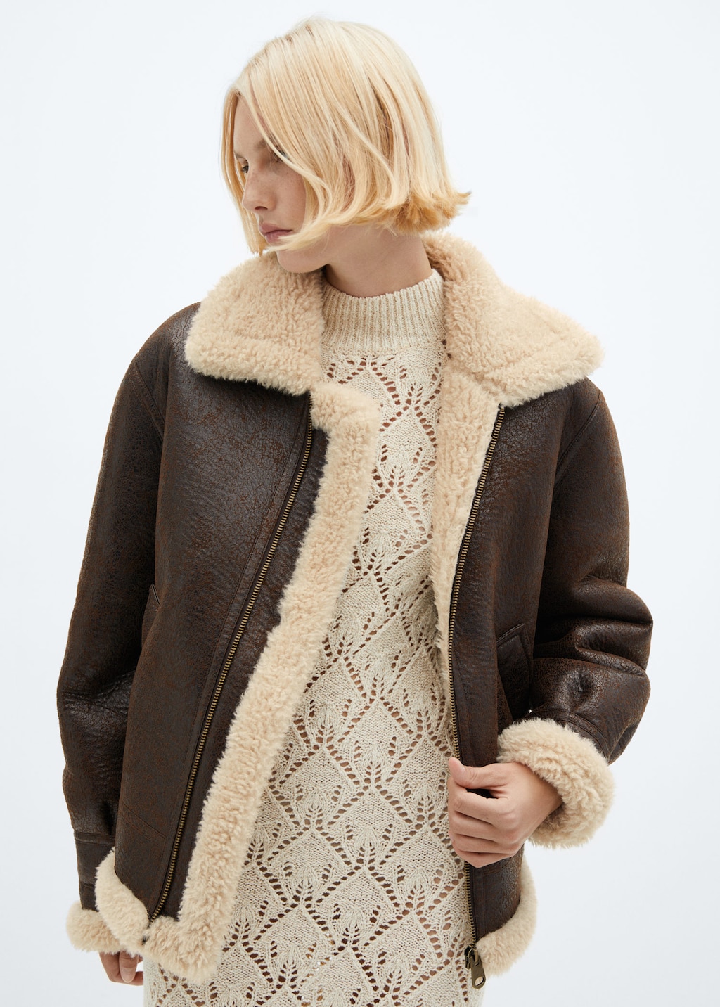 Shearling jacket mango cheap