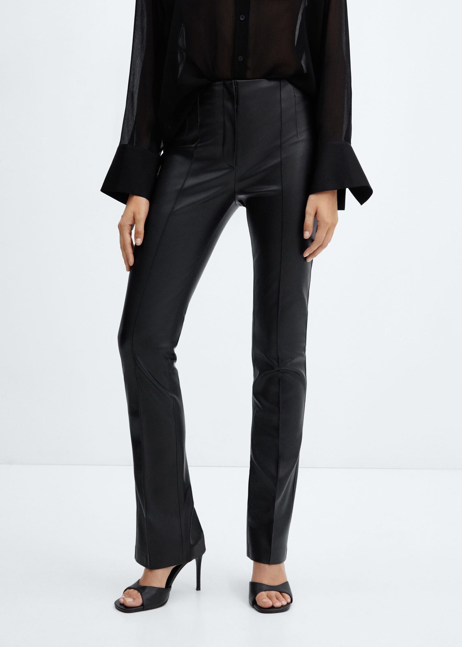 Mango Leather-effect straight trousers - 37035902-30