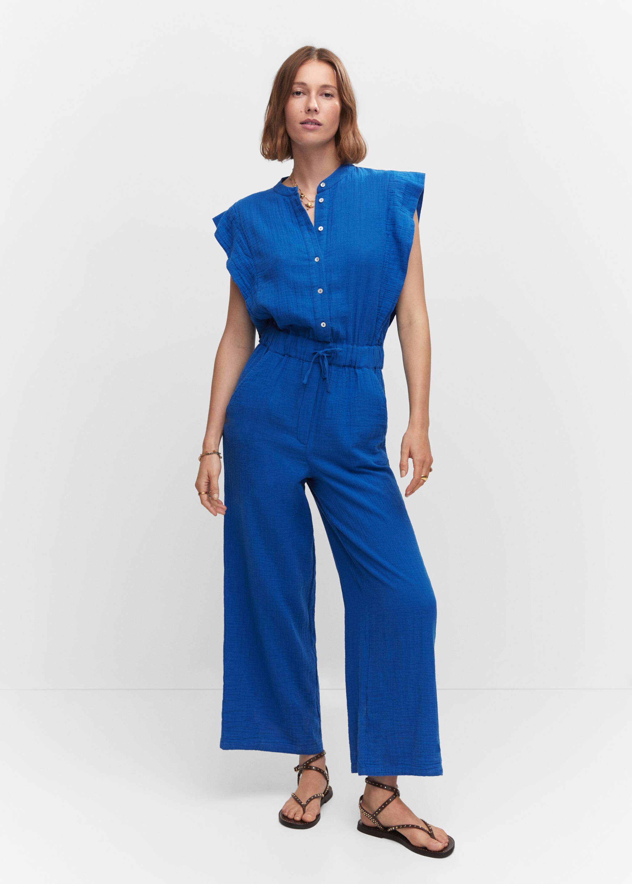 Textured jumpsuit with button - General plane