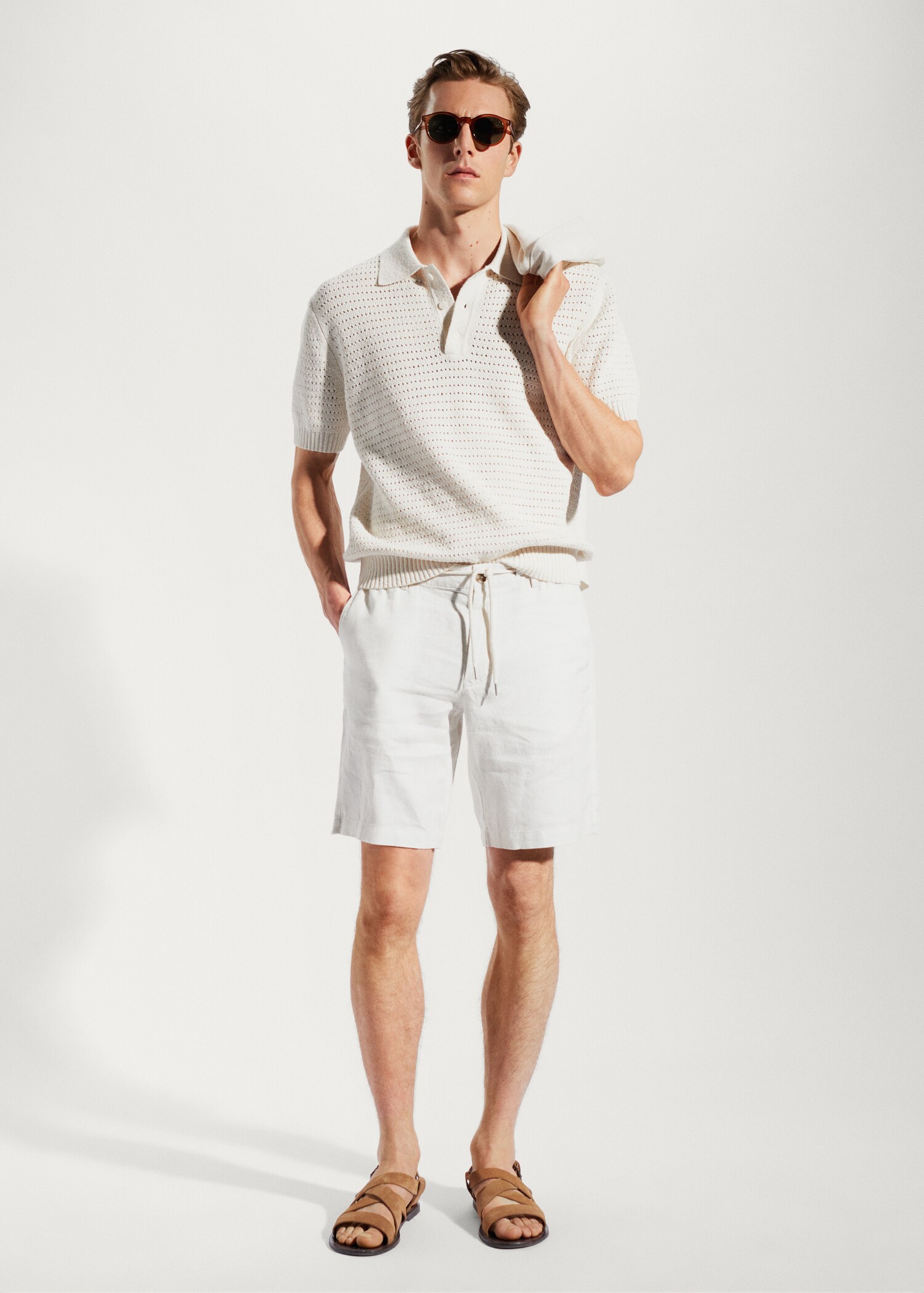 100% linen bermuda shorts with drawstring - General plane