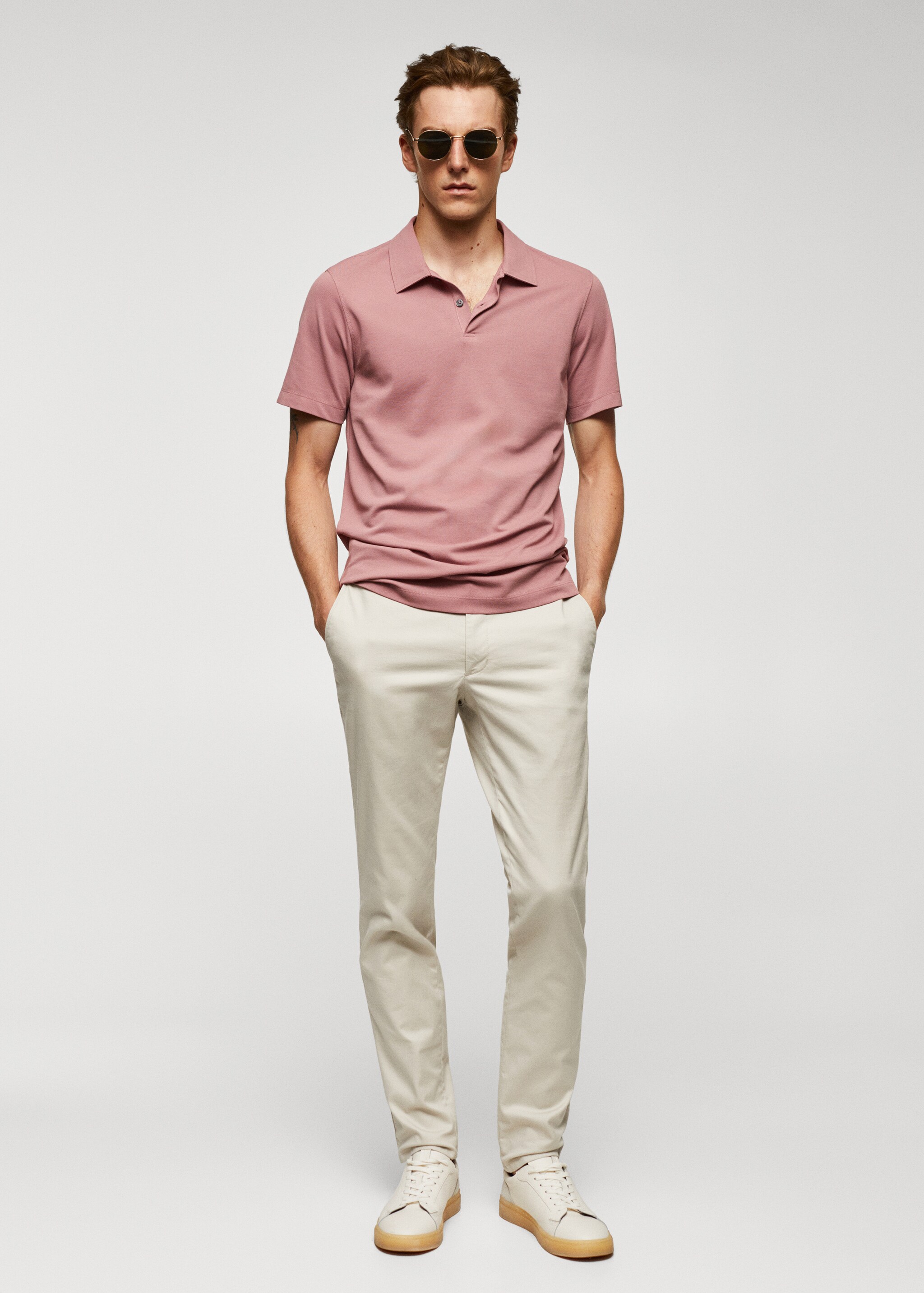 Slim-fit textured cotton polo shirt - General plane