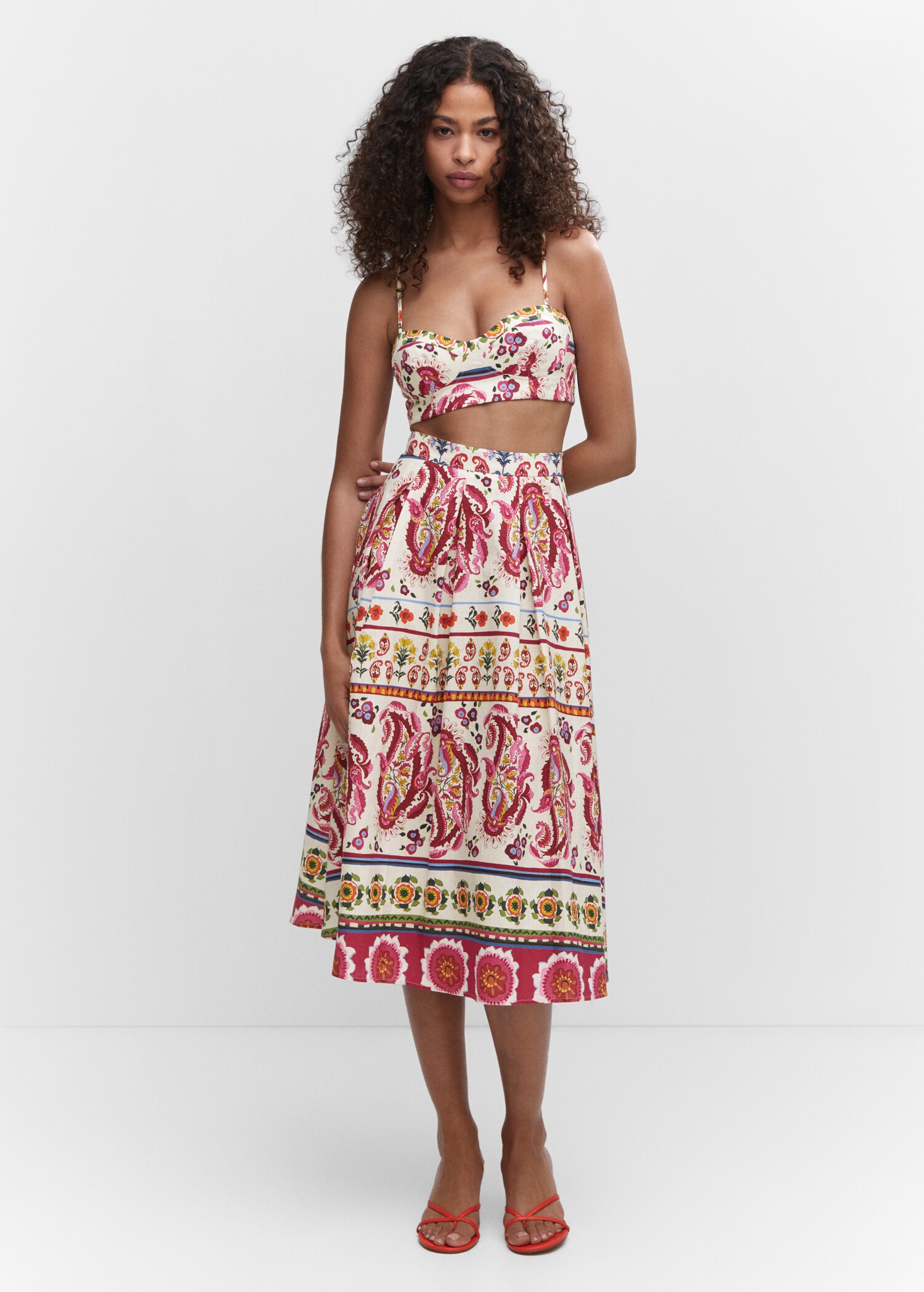 Falda lino estampada - Plano general
