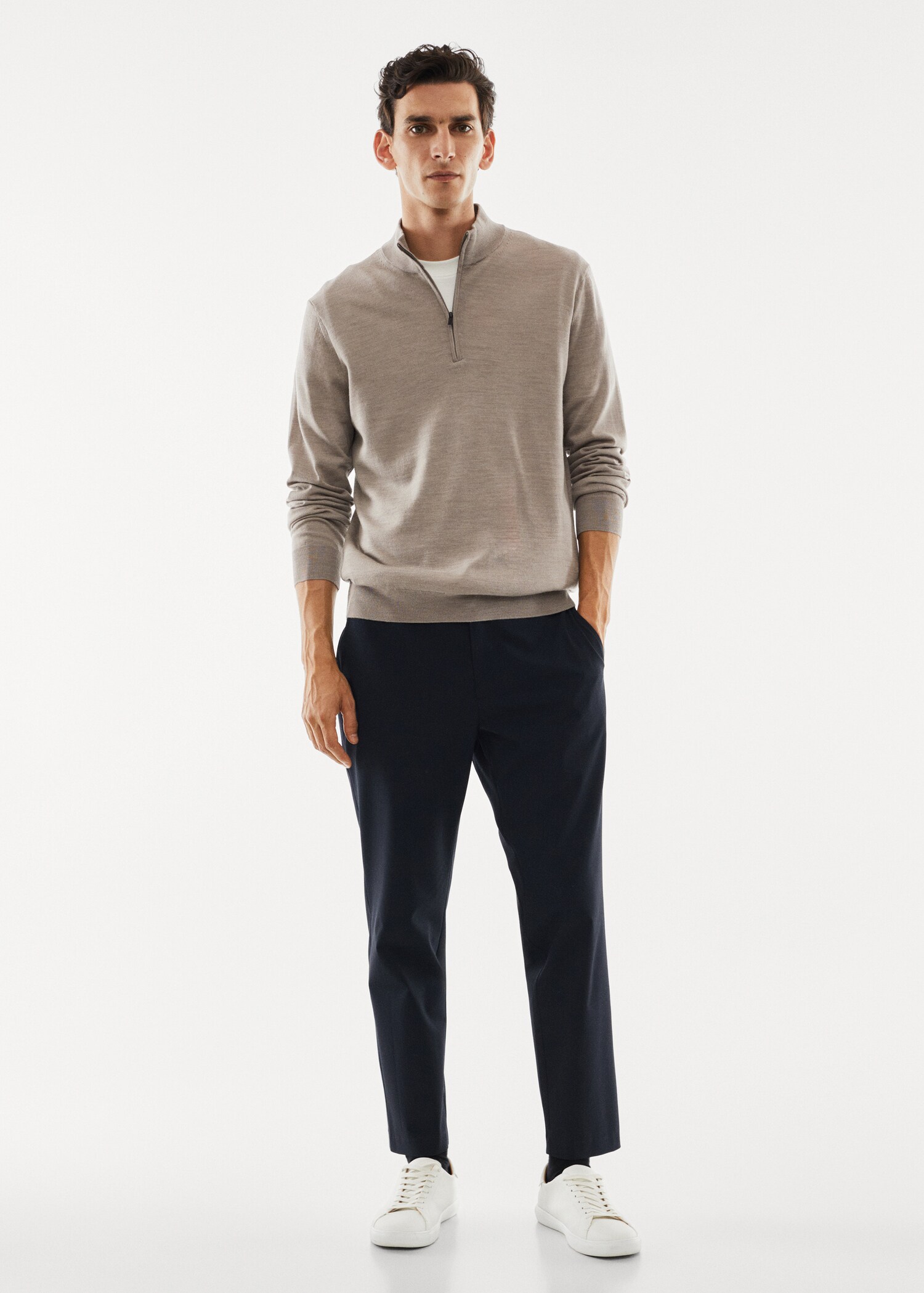 100% merino wool sweater with zip-neck - General plane