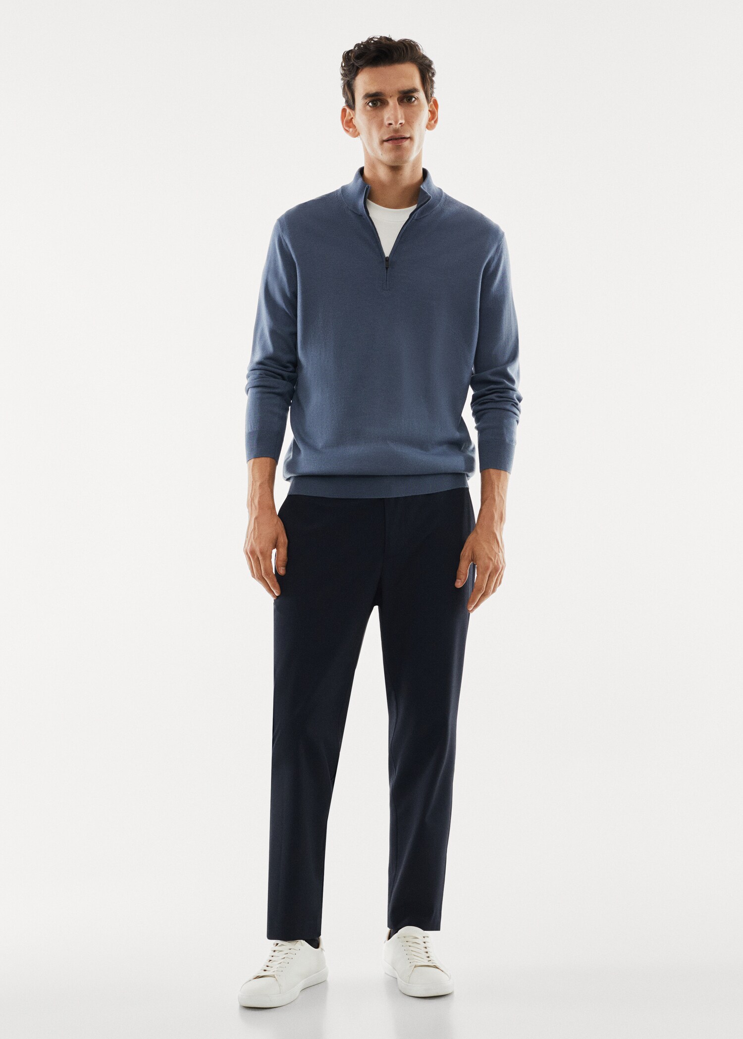 100% merino wool sweater with zip-neck - General plane