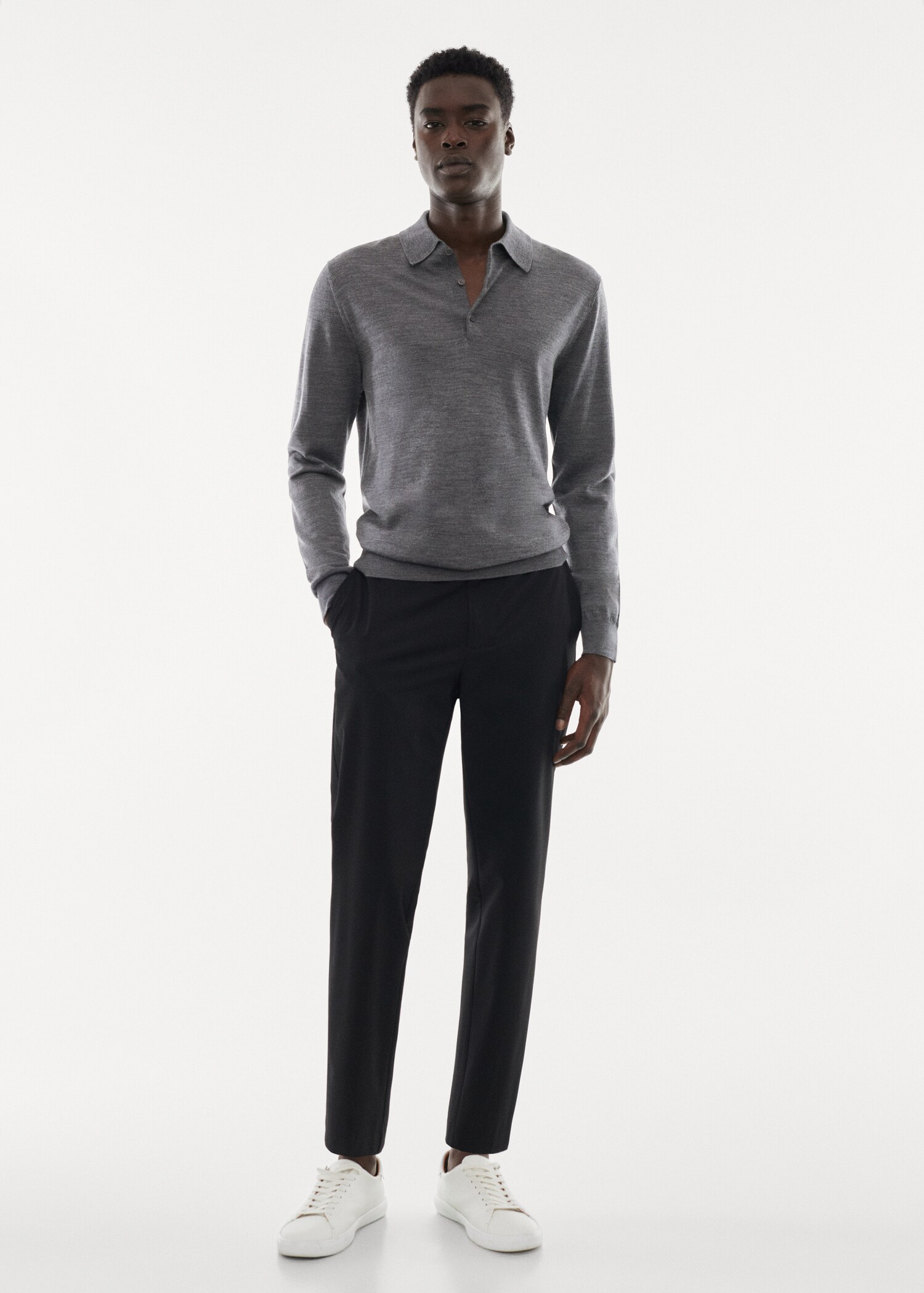 100% merino wool long- sleeved polo shirt - General plane