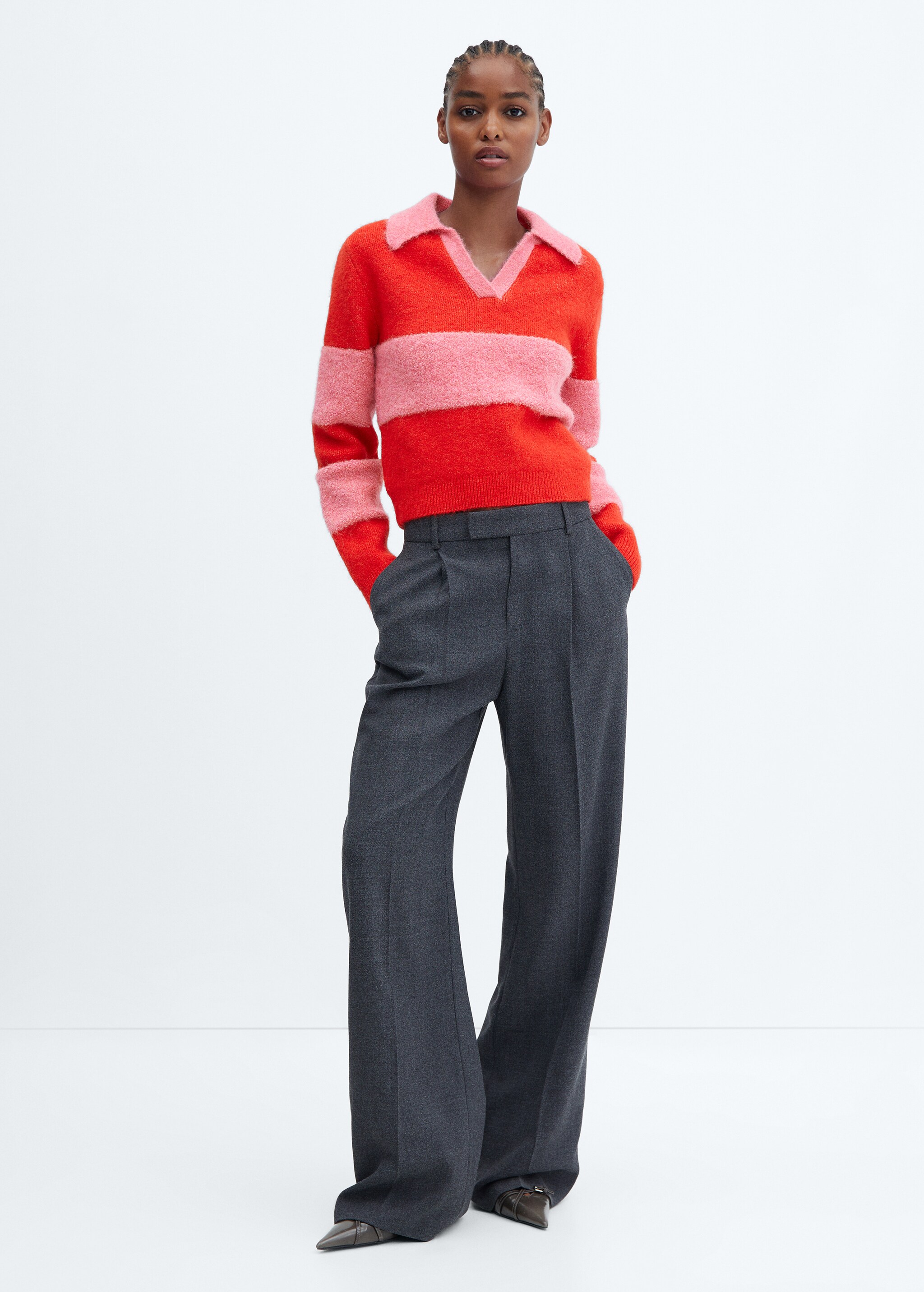Polo-neck sweater with contrast panel - General plane