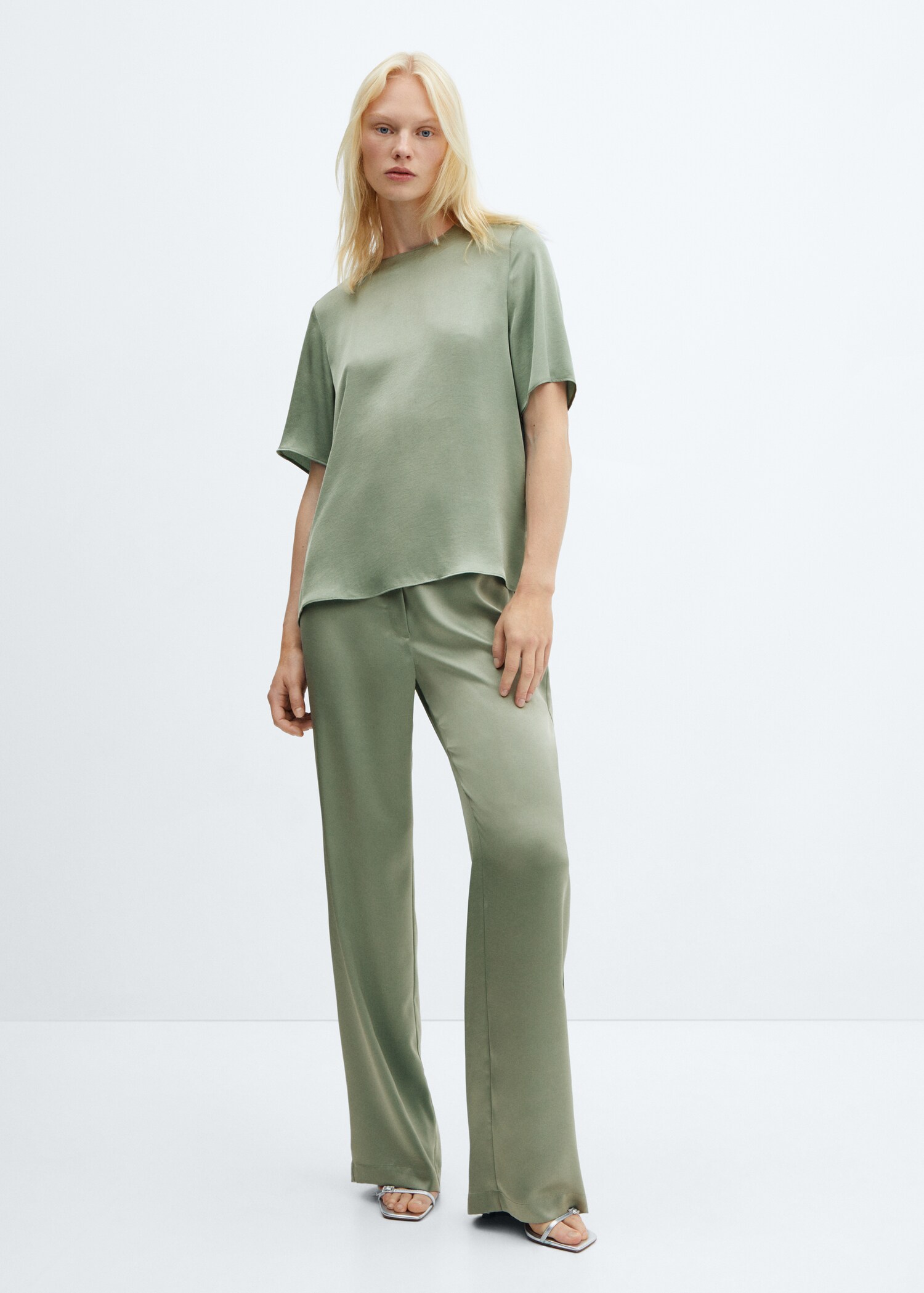 Satin pants with elastic waist - General plane