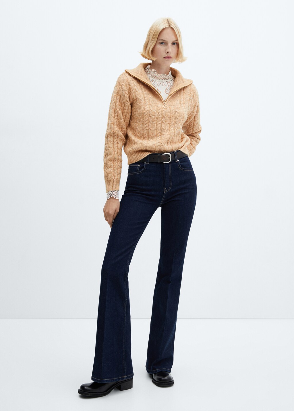 Cable-knit zip-neck sweater - Women | MANGO China