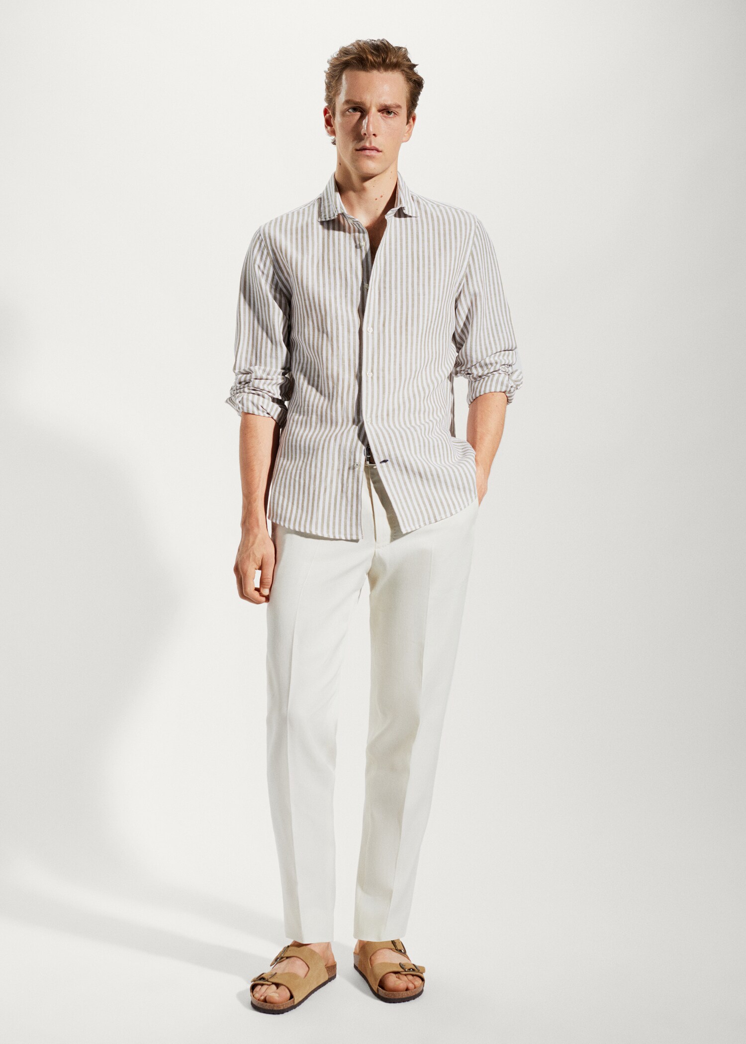 Slim fit striped linen shirt - General plane