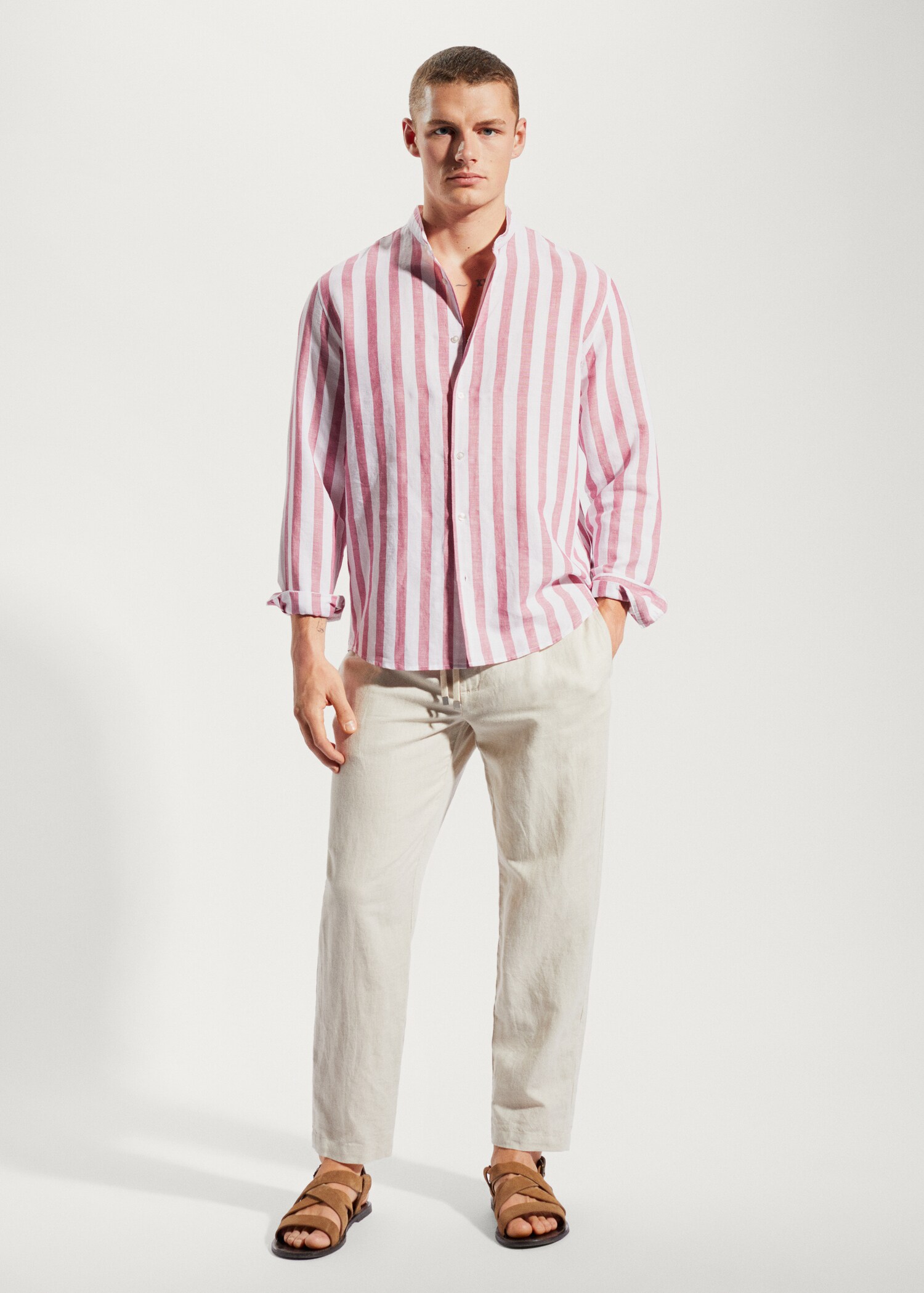 Camisa regular fit lino rayas  - Plano general