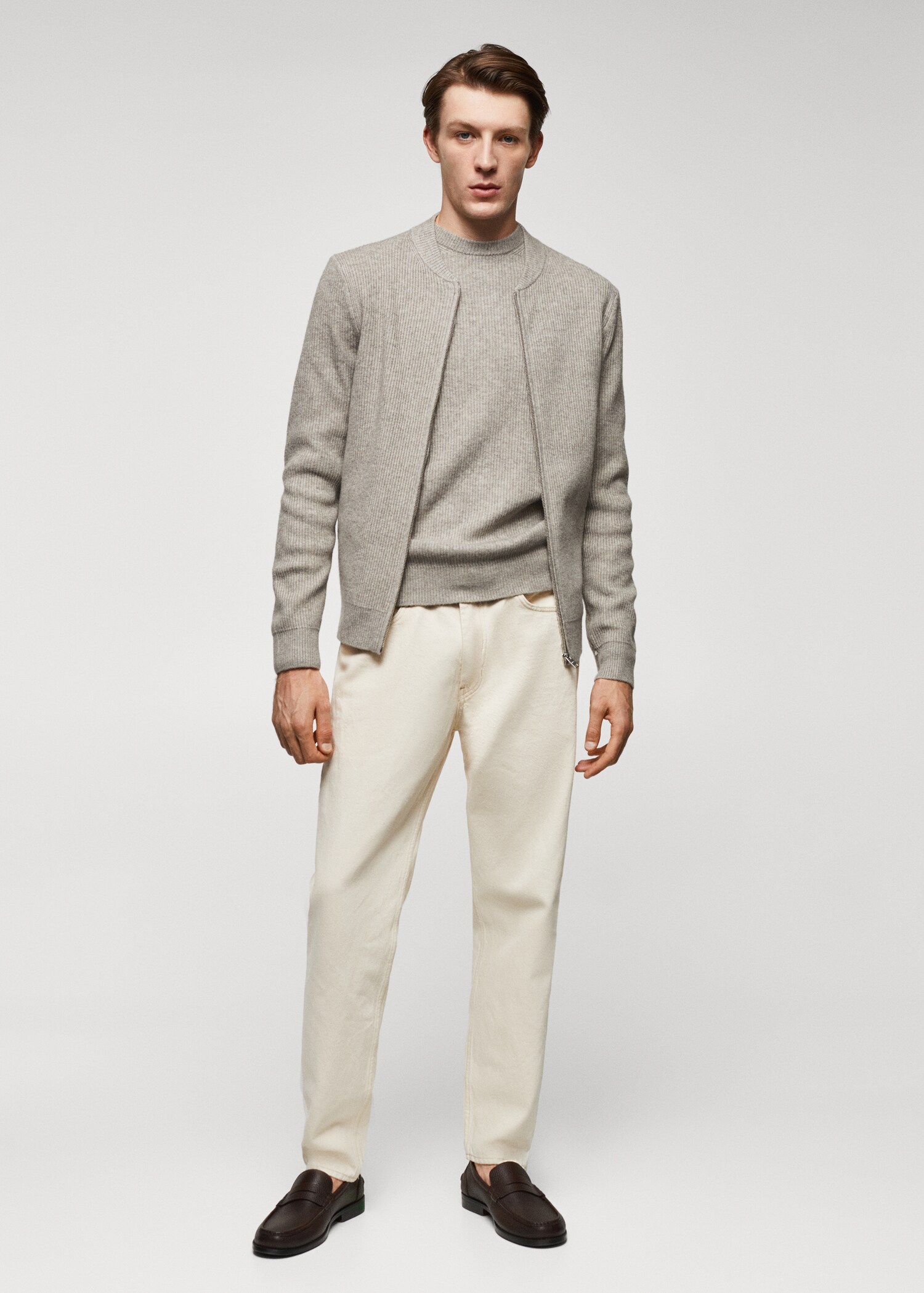 Cardigan canalé mezcla lana - Plano general