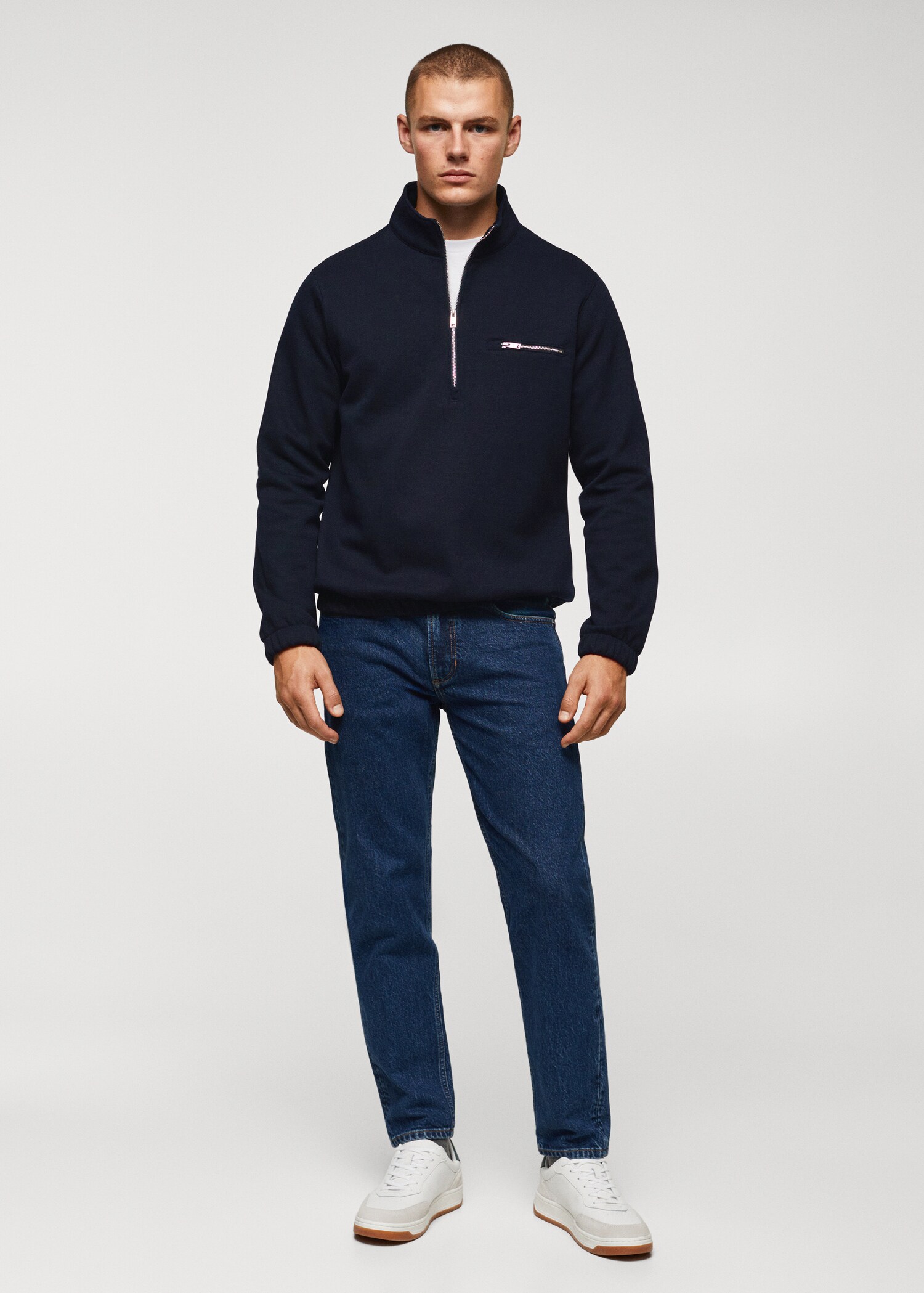 Cotton sweatshirt with zip neck - General plane