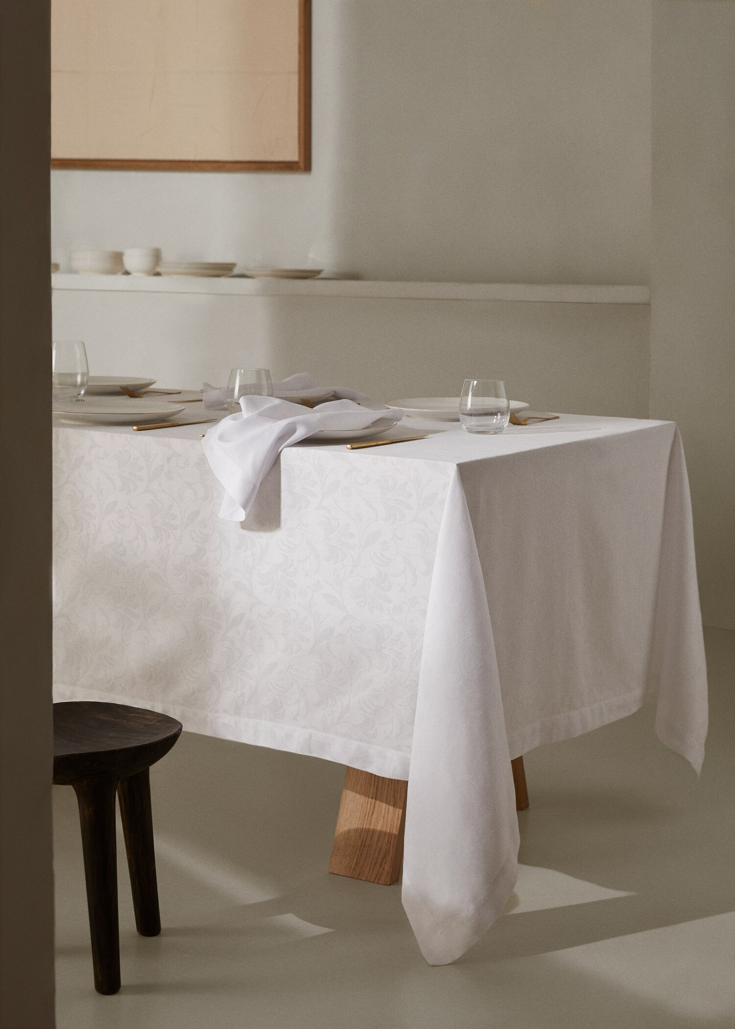 Nappe coton fleur jacquard 170x350 cm - Plan général