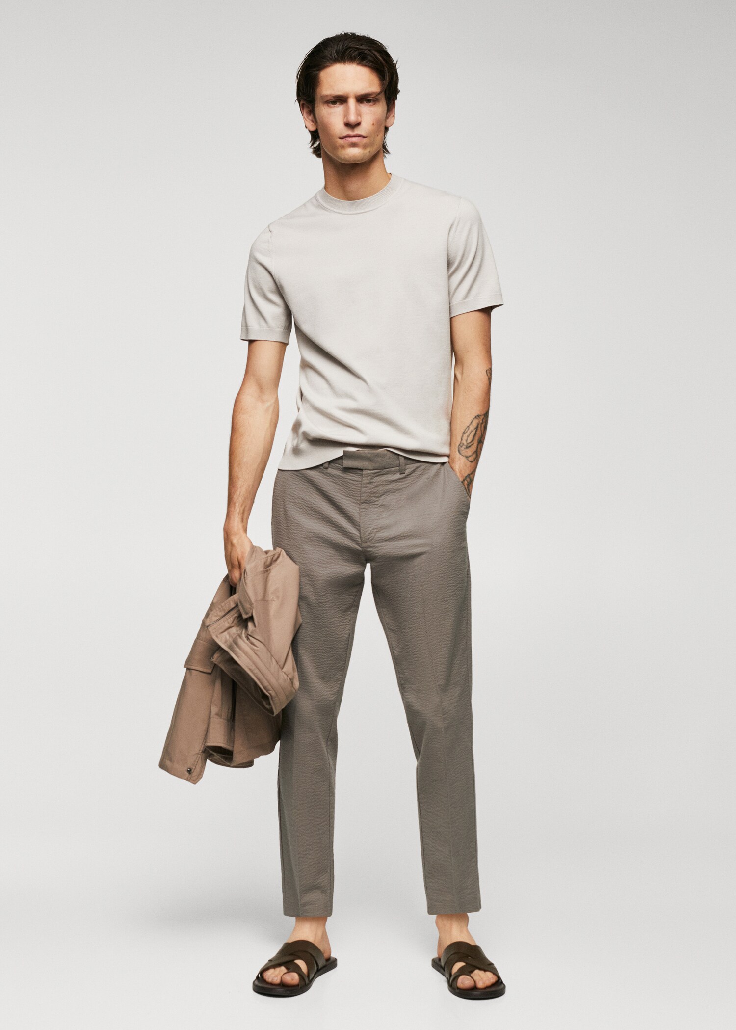 Slim fit-byxa seersucker stretch - Allmän bild