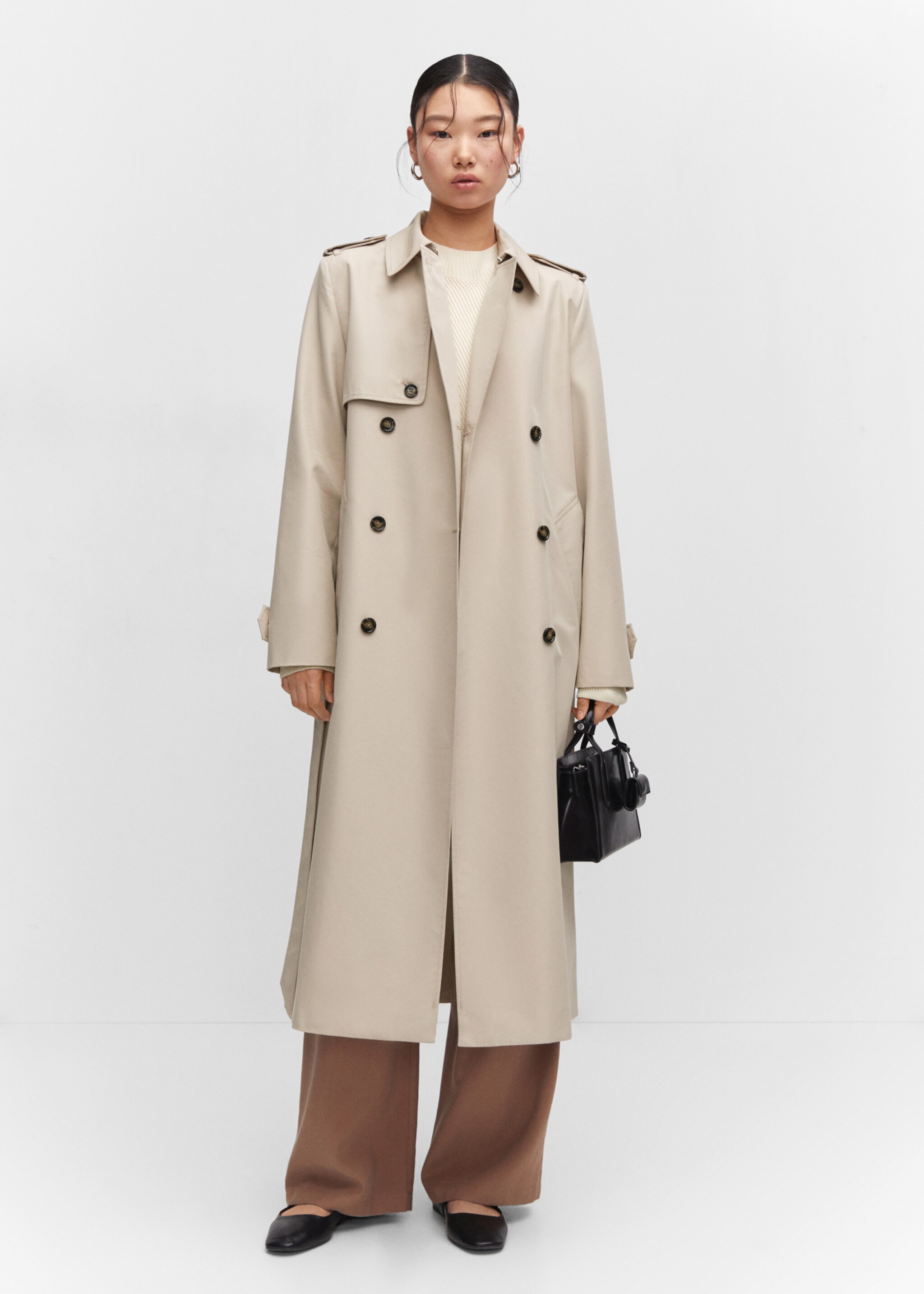 Waterproof double-breasted trench coat - General plane, Light/Pastel Grey. Ref: 57023775-00.